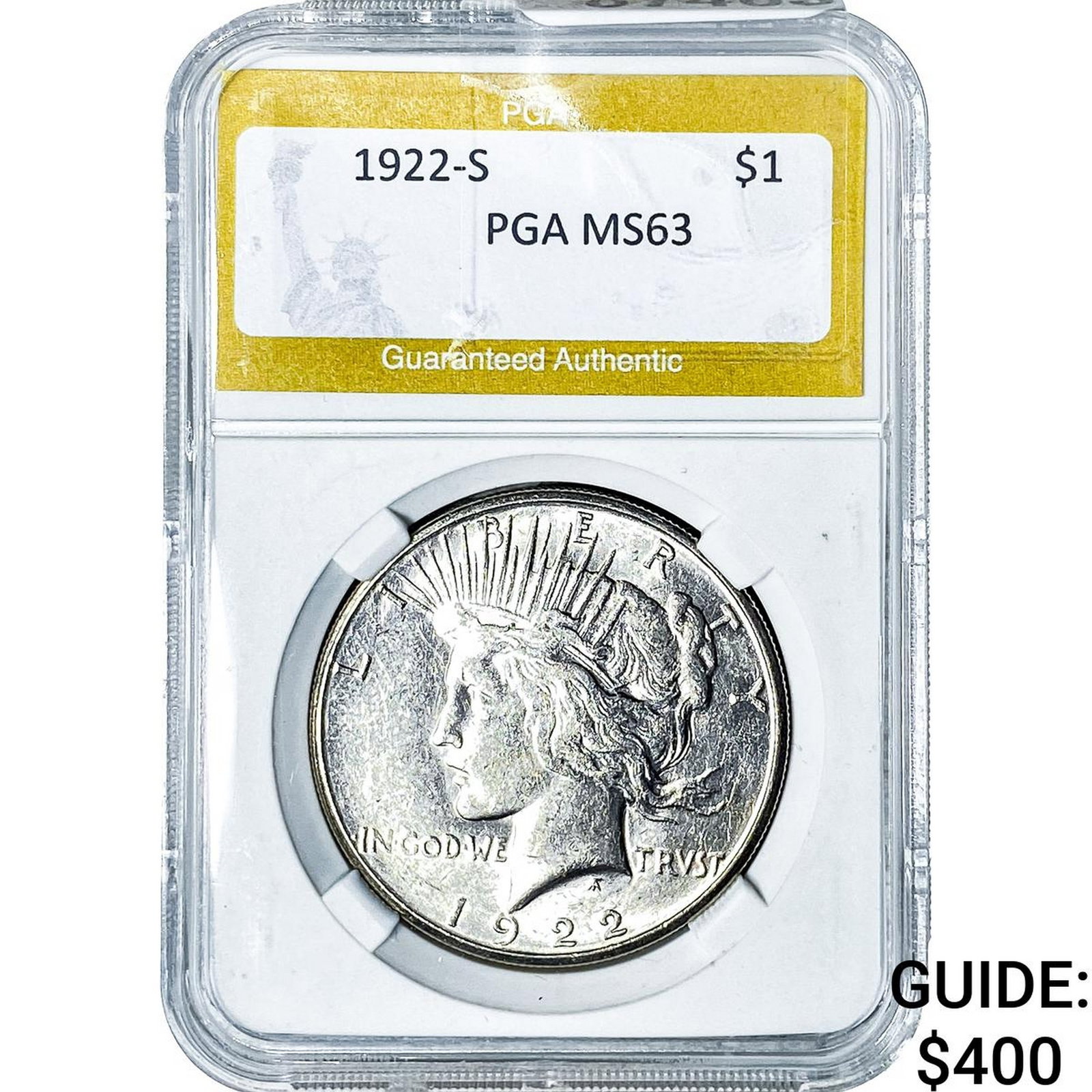 1922-S Silver Peace Dollar PGA MS63: 1922-S Silver Peace Dollar PGA MS63