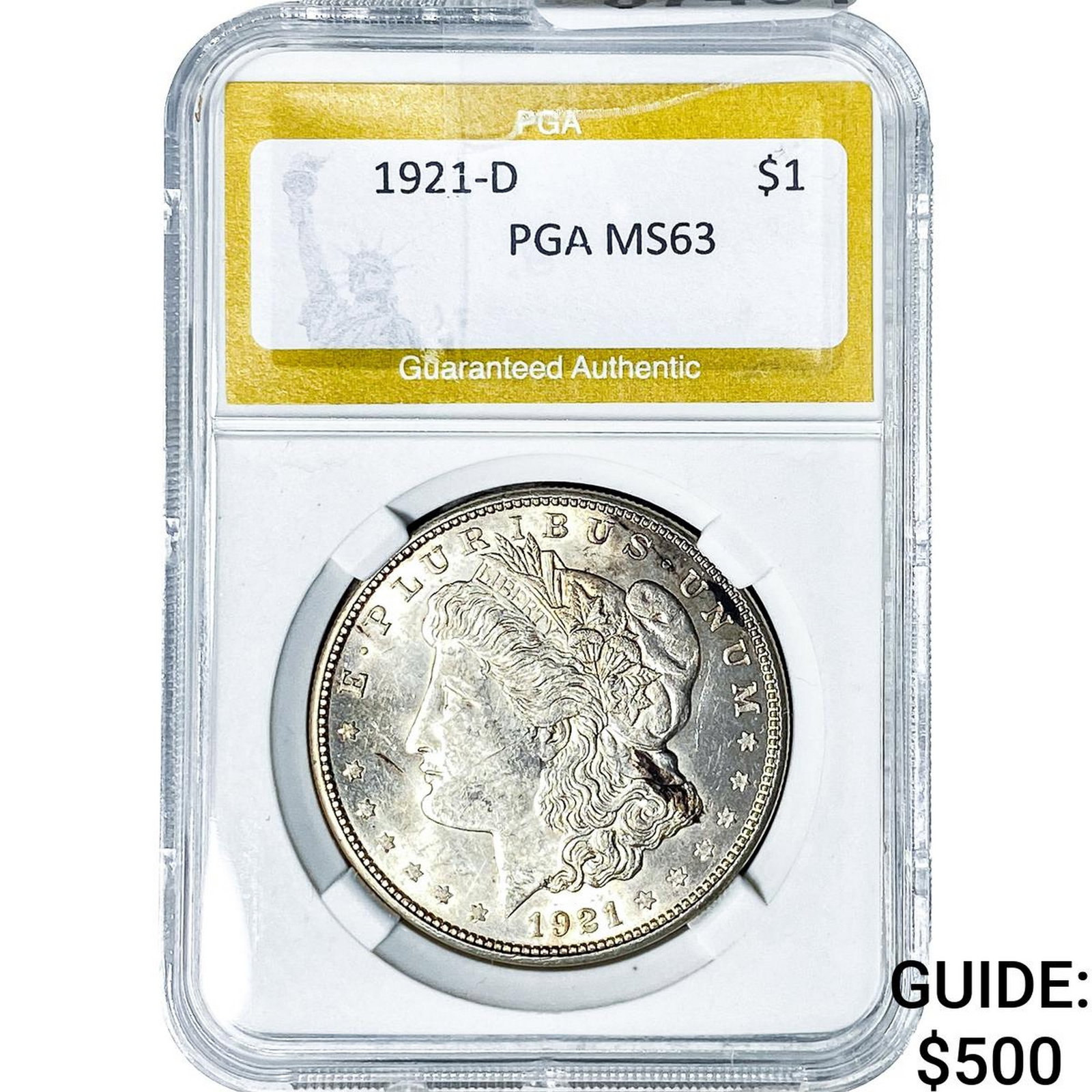 1921-D Morgan Silver Dollar PGA MS63: 1921-D Morgan Silver Dollar PGA MS63