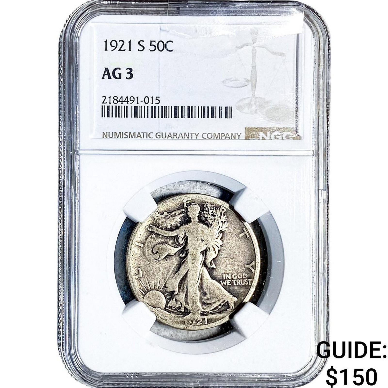 1921-S Walking Liberty Half Dollar NGC AG3: 1921-S Walking Liberty Half Dollar NGC AG3