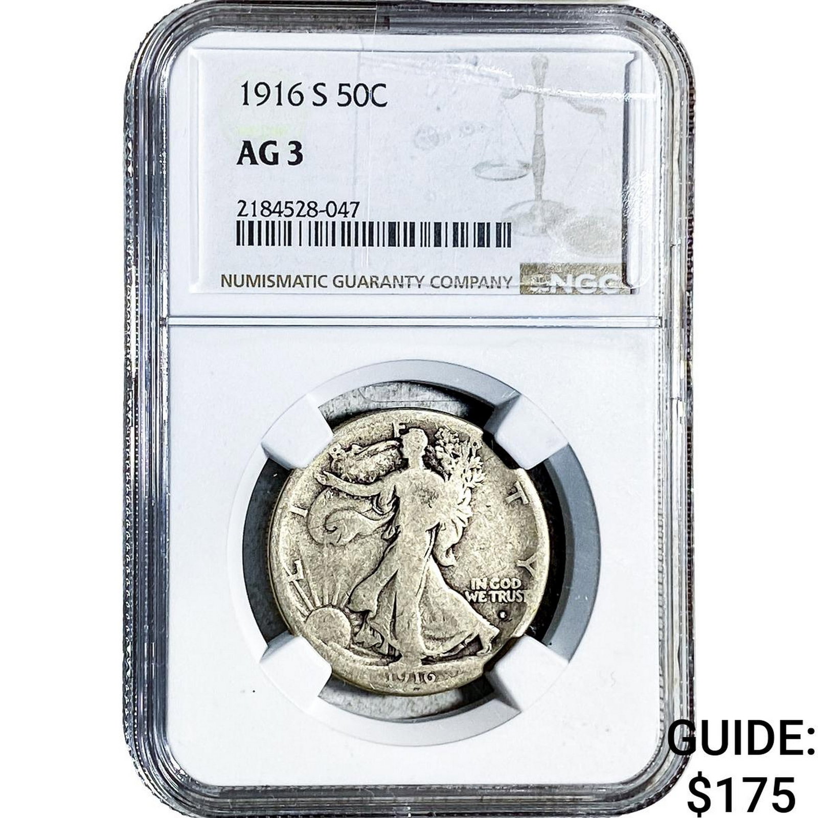 1916-S Walking Liberty Half Dollar NGC AG3: 1916-S Walking Liberty Half Dollar NGC AG3