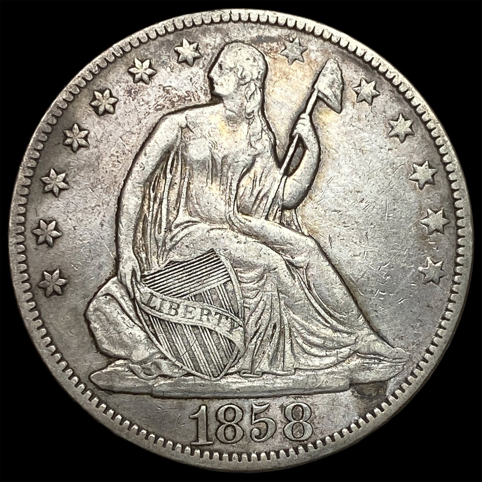 1858 Seated Liberty Half Dollar NEARLY UNCIRCULATED: 1858 Seated Liberty Half Dollar NEARLY UNCIRCULATED