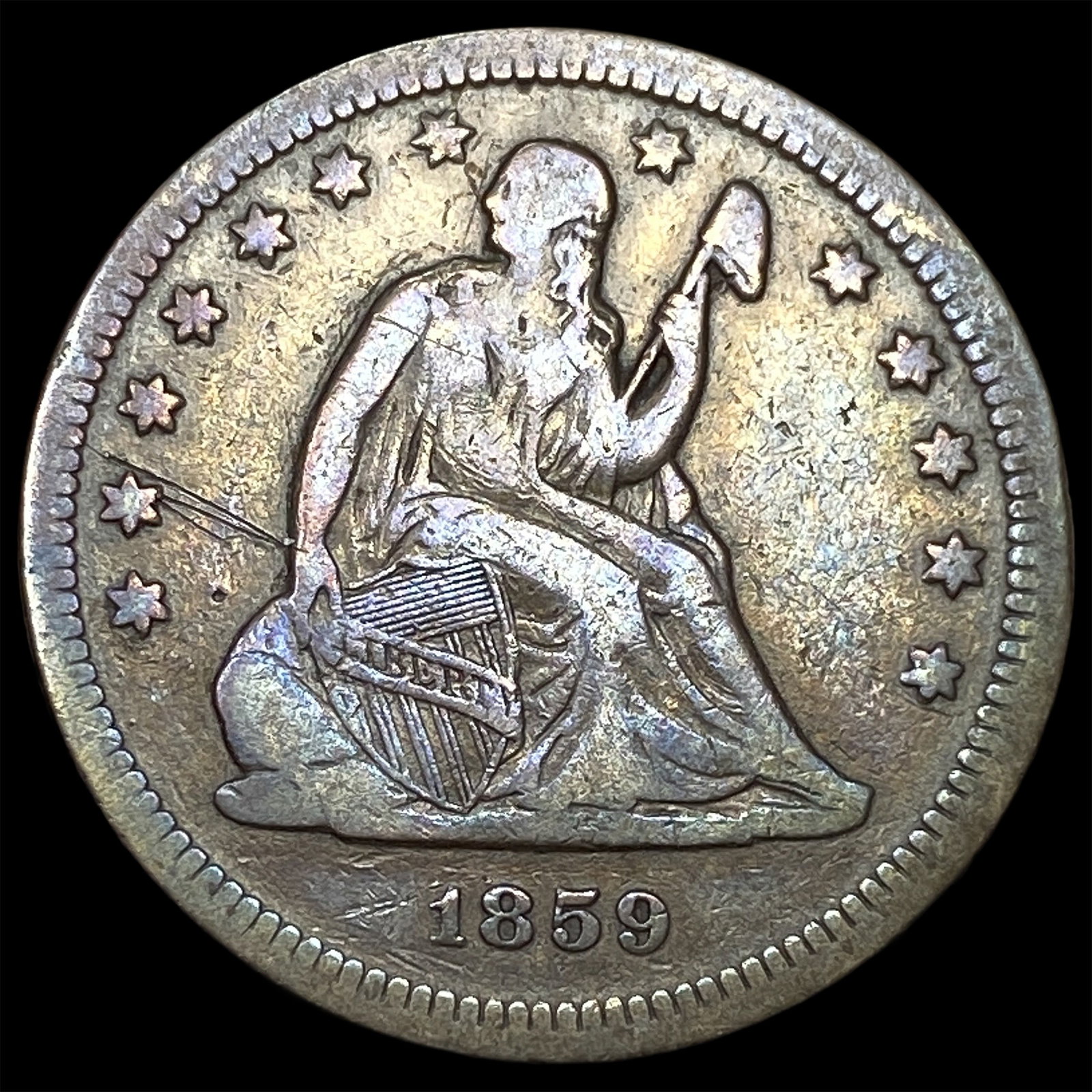 1859 Silver Seated Liberty Quarter LIGHTLY CIRCULATED: 1859 Silver Seated Liberty Quarter LIGHTLY CIRCULATED