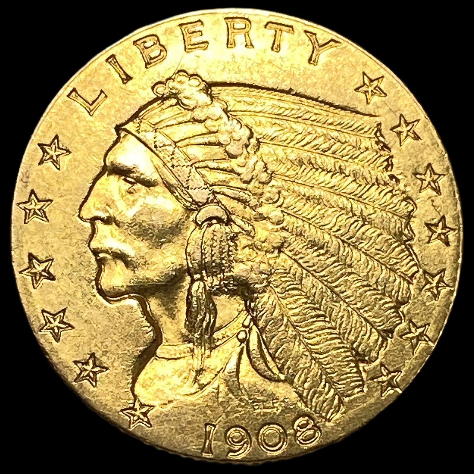 1908 Indian Head Gold $2.5 Quarter Eagle CHOICE AU: 1908 Indian Head Gold $2.5 Quarter Eagle CHOICE AU