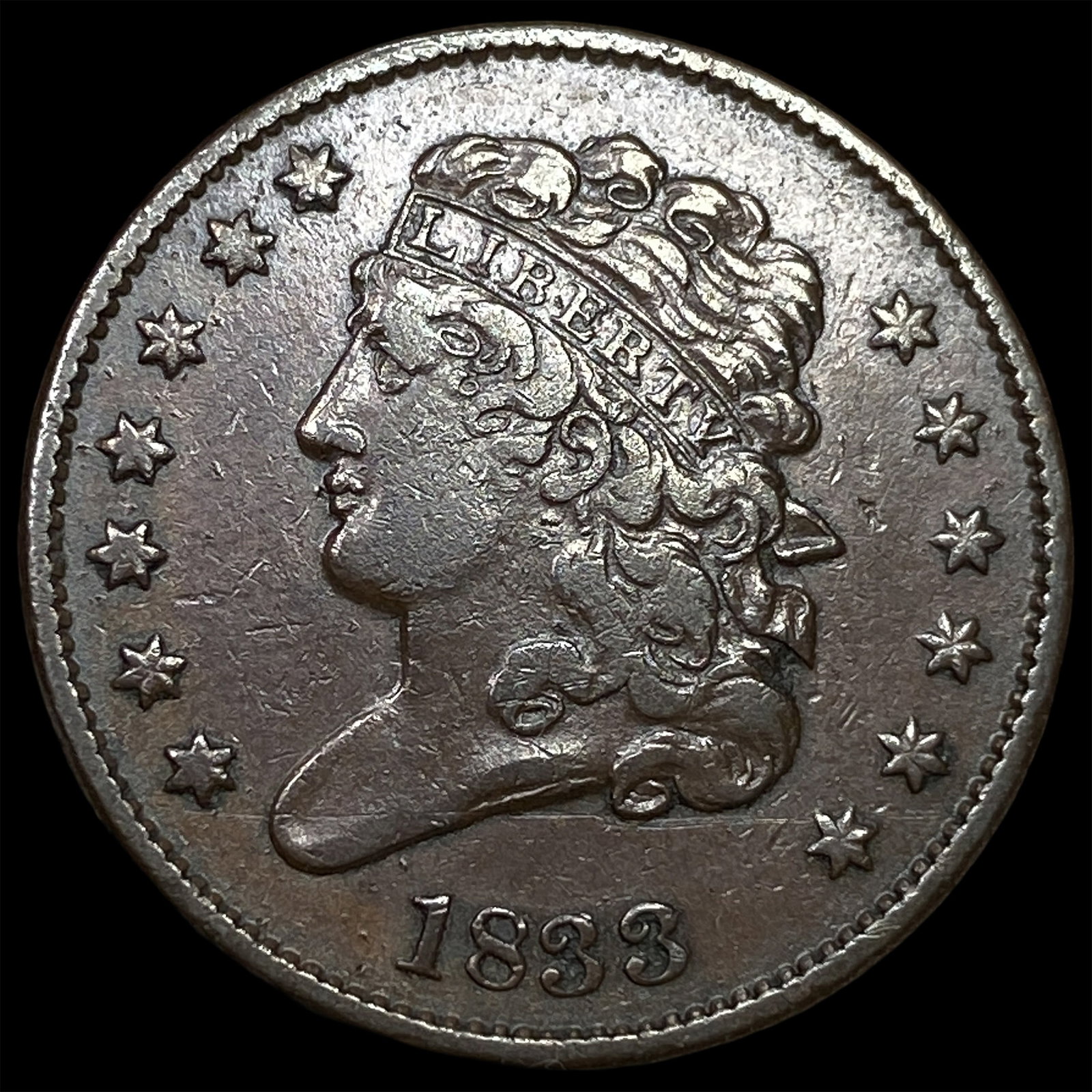 1833 Classic Head Half Cent CLOSELY UNCIRCULATED: 1833 Classic Head Half Cent CLOSELY UNCIRCULATED