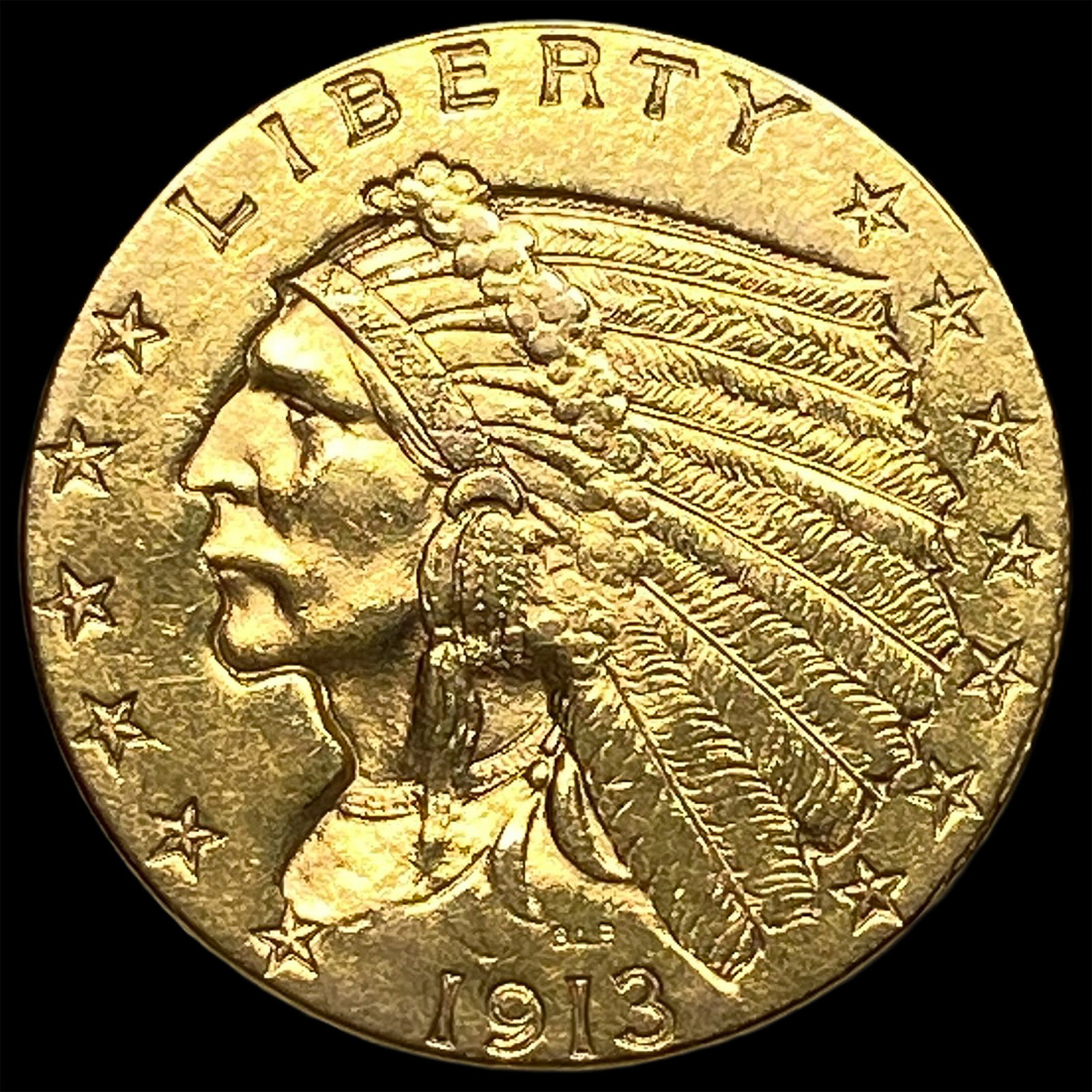 1913 Indian Head Gold $2.5 Quarter Eagle CHOICE AU: 1913 Indian Head Gold $2.5 Quarter Eagle CHOICE AU
