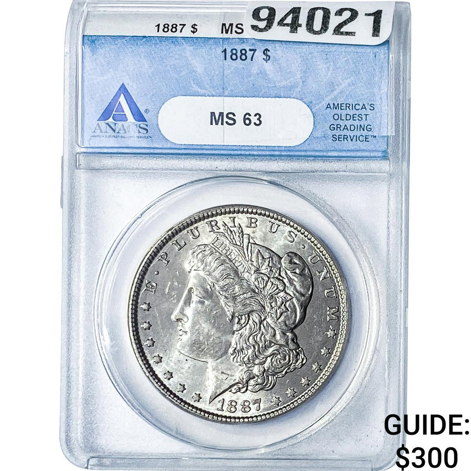 1887 Morgan Silver Dollar ANACS MS63: 1887 Morgan Silver Dollar ANACS MS63