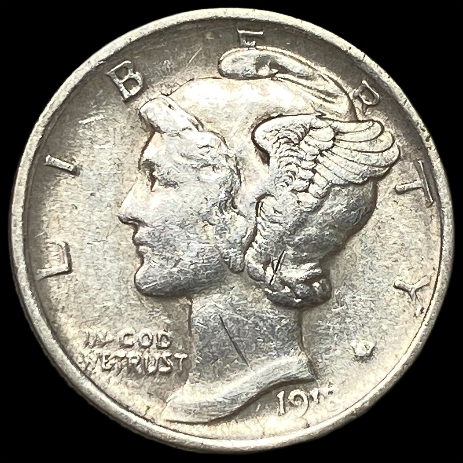 1918-D Silver Mercury Dime NEARLY UNCIRCULATED: 1918-D Silver Mercury Dime NEARLY UNCIRCULATED