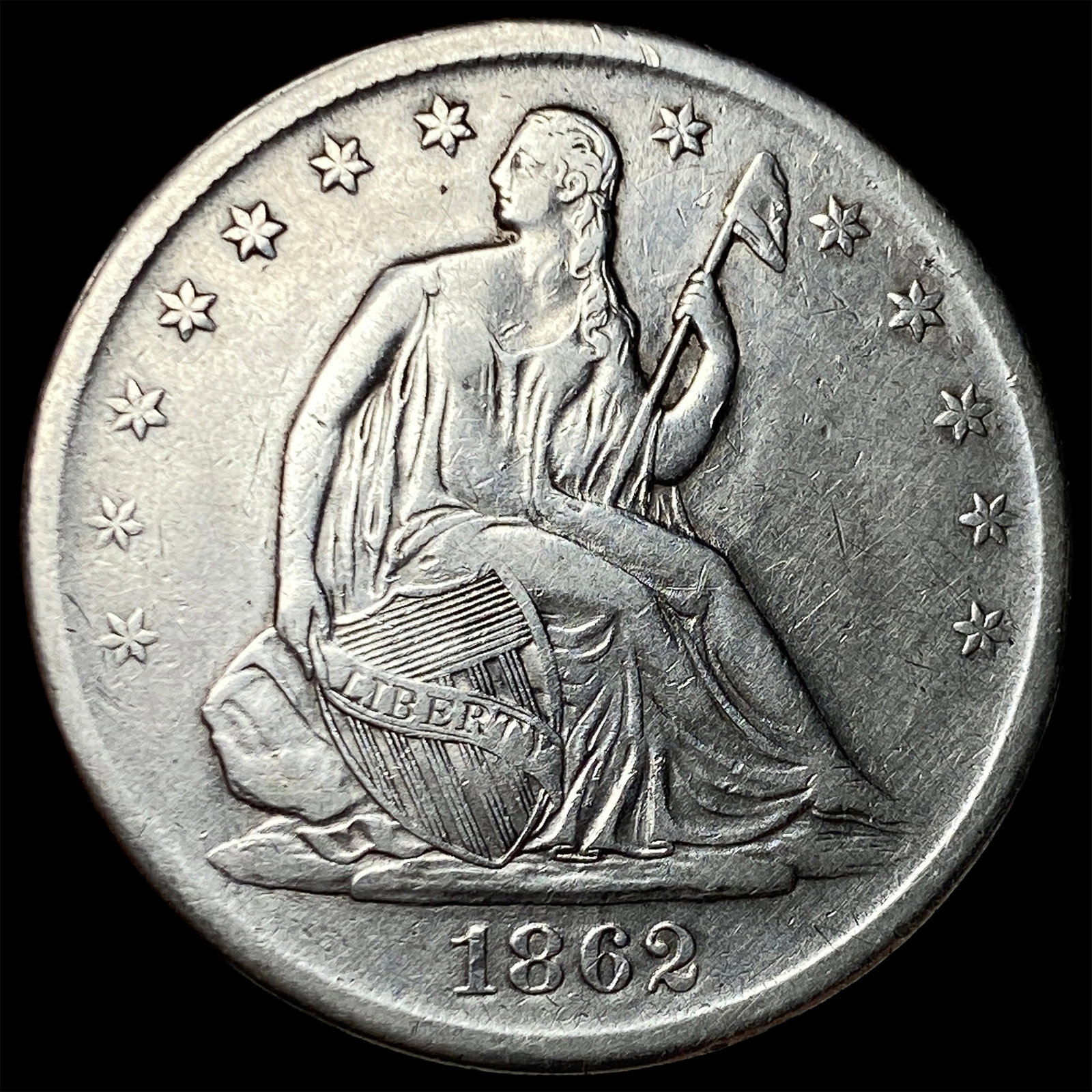 1862-S Silver Seated Liberty Half Dollar NEARLY UNCIRCULATED (1 of 2)