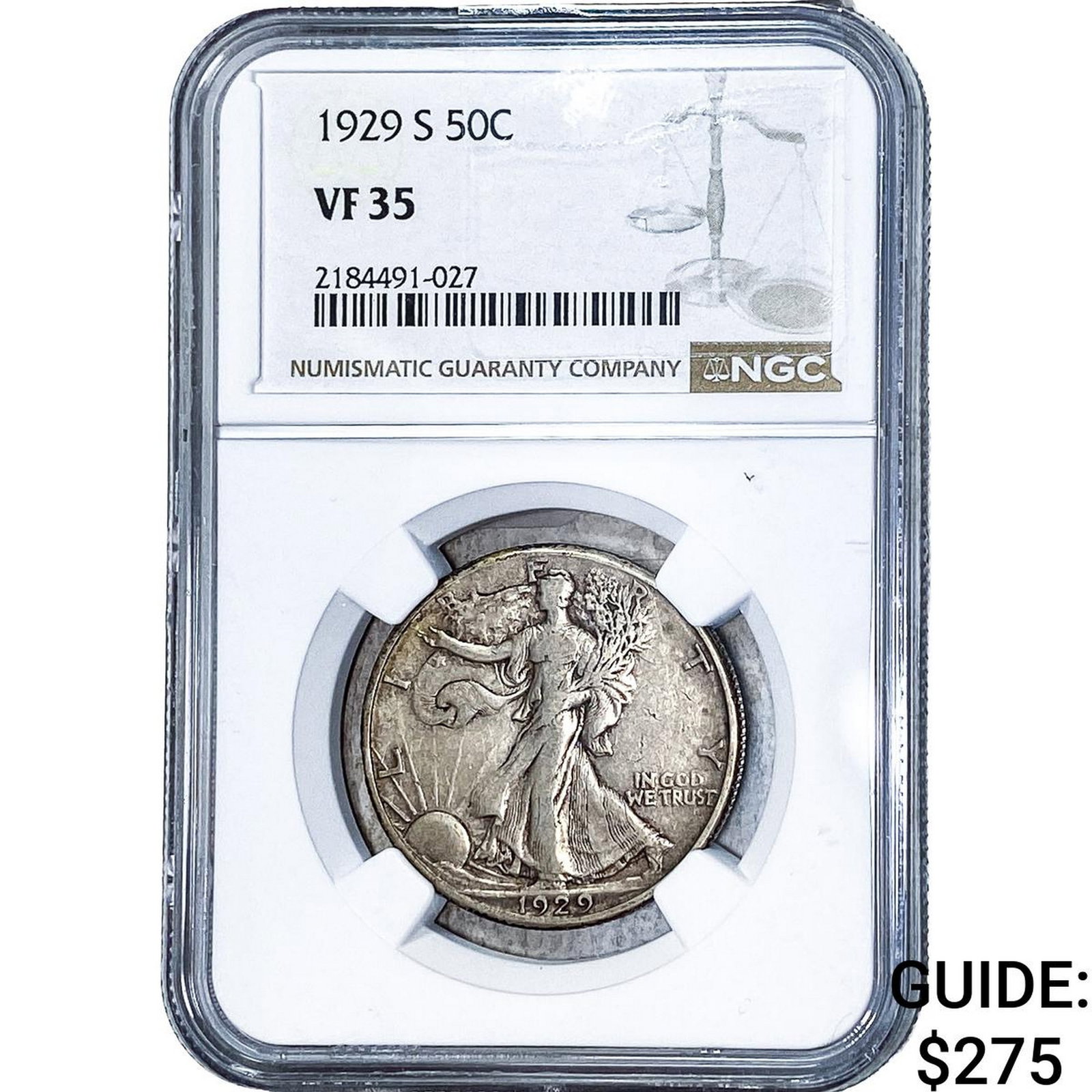 1929-S Walking Liberty Half Dollar NGC VF35: 1929-S Walking Liberty Half Dollar NGC VF35