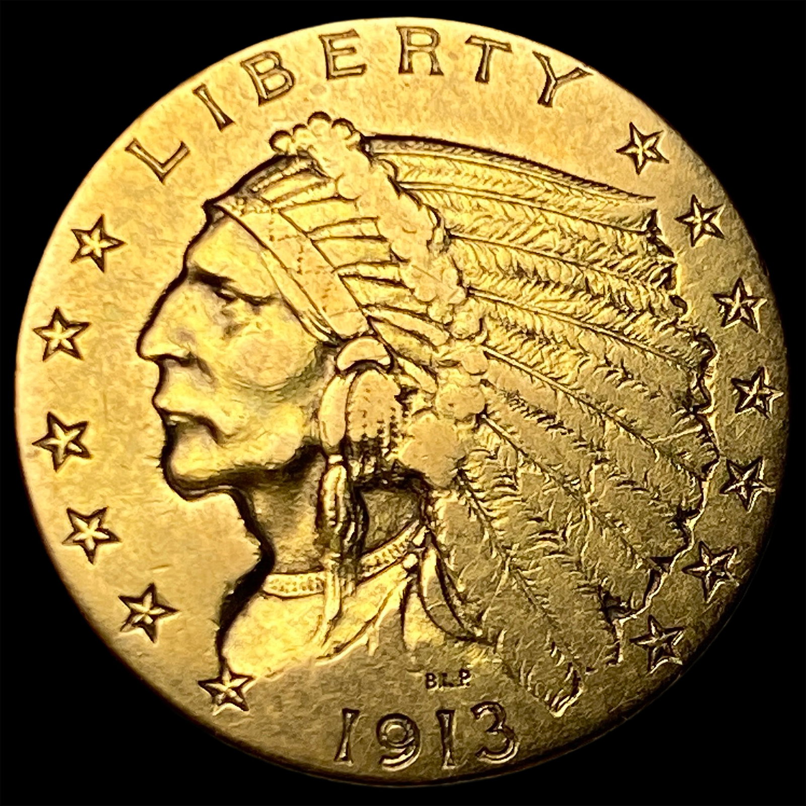 1913 Indian Head Gold $2.5 Quarter Eagle CLOSELY UNCIRCULATED: 1913 Indian Head Gold $2.5 Quarter Eagle CLOSELY UNCIRCULATED
