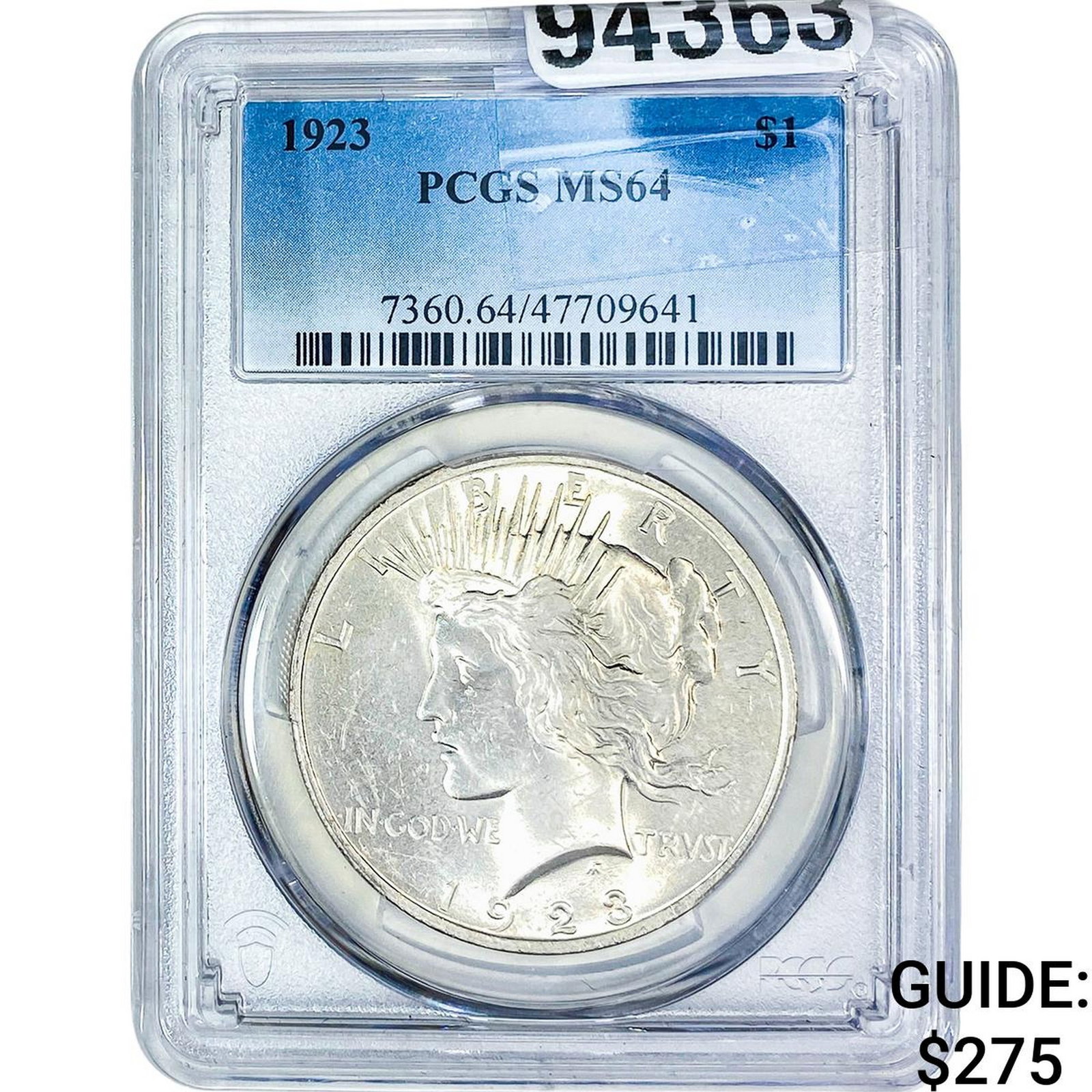 1923 Silver Peace Dollar PCGS MS64: 1923 Silver Peace Dollar PCGS MS64