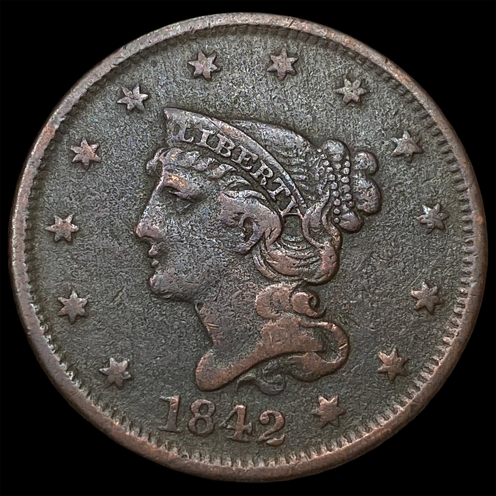 1842 Braided Hair Large Cent LIGHTLY CIRCULATED: 1842 Braided Hair Large Cent LIGHTLY CIRCULATED