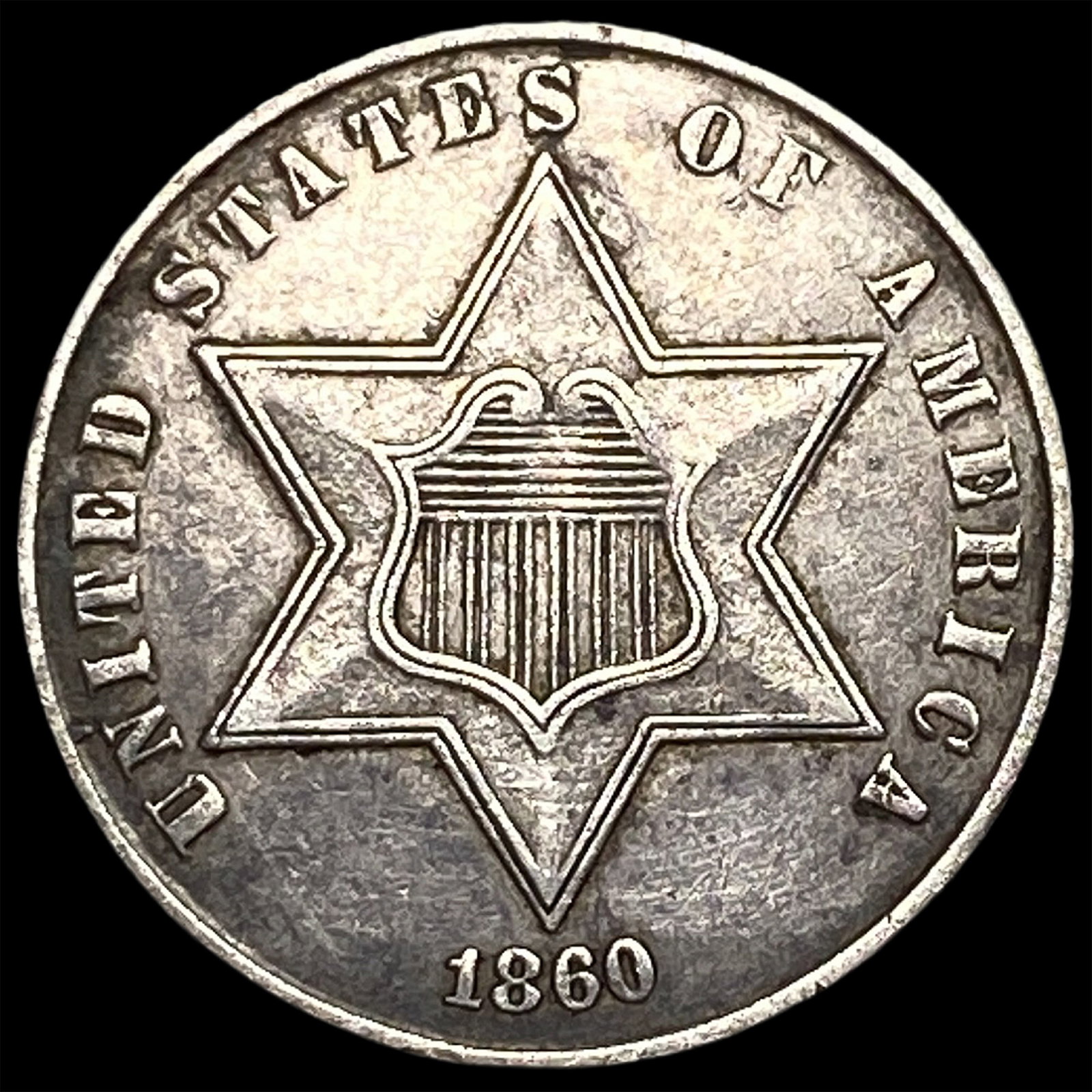1860 Silver Three-Cent Piece CLOSELY UNCIRCULATED (1 of 2)