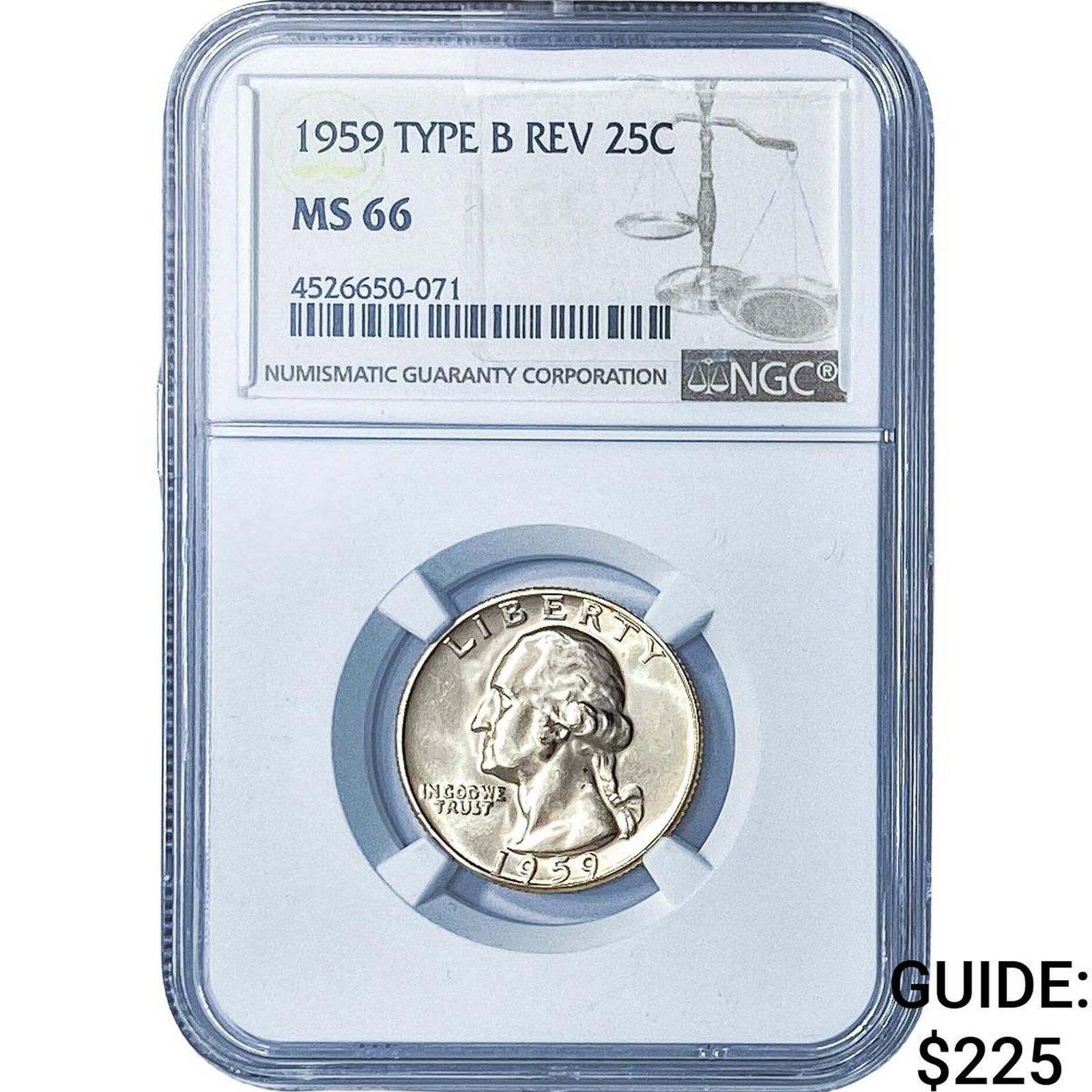 1959 Washington Silver Quarter NGC MS66 Type B Rev.: 1959 Washington Silver Quarter NGC MS66 Type B Rev.