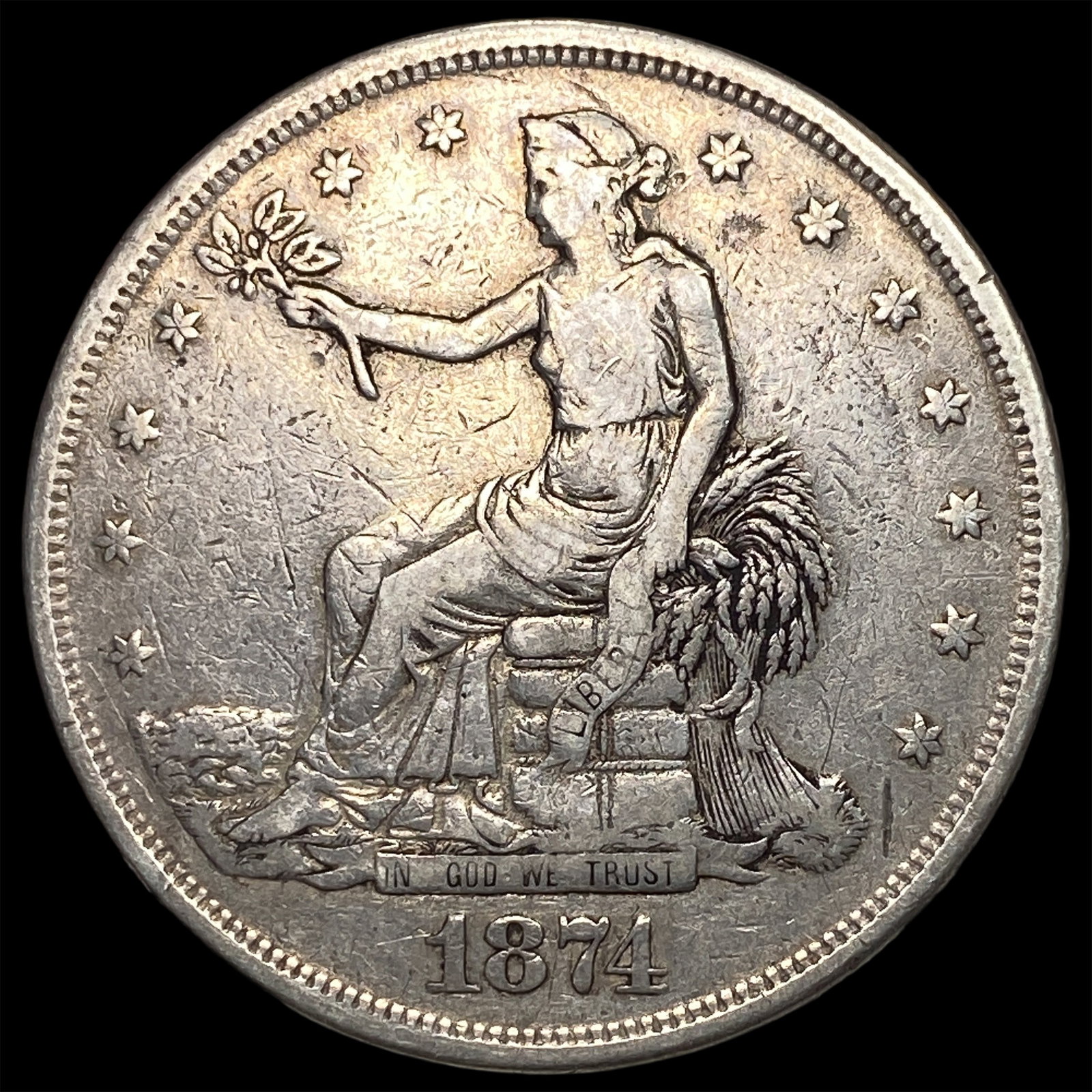 1874 Silver Trade Dollar ABOUT UNCIRCULATED: 1874 Silver Trade Dollar ABOUT UNCIRCULATED