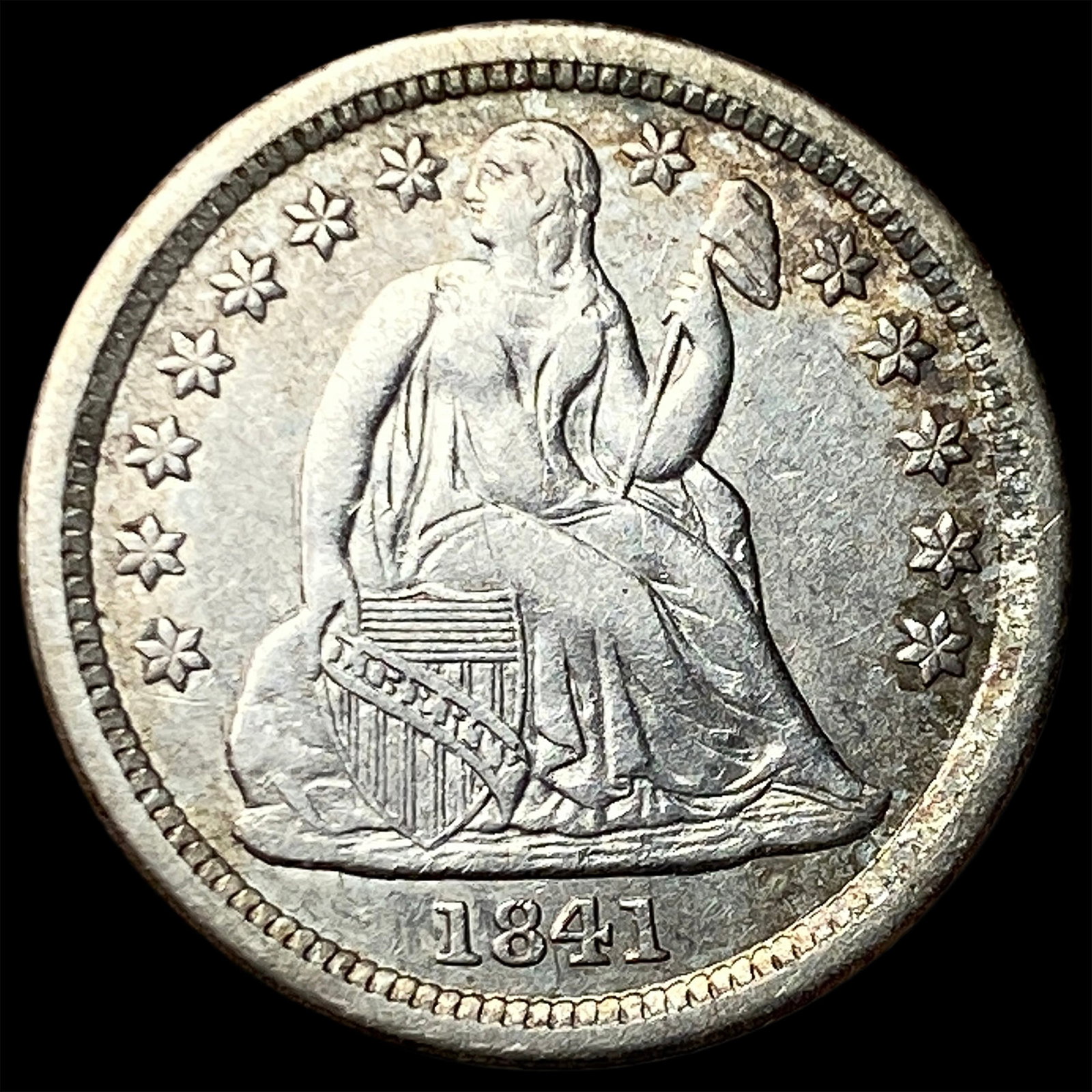 1841 Silver Seated Liberty Dime NEARLY UNCIRCULATED (1 of 2)
