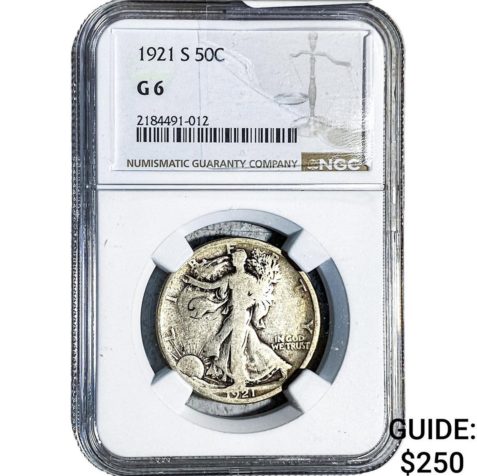 1921-S Walking Liberty Half Dollar NGC G6: 1921-S Walking Liberty Half Dollar NGC G6