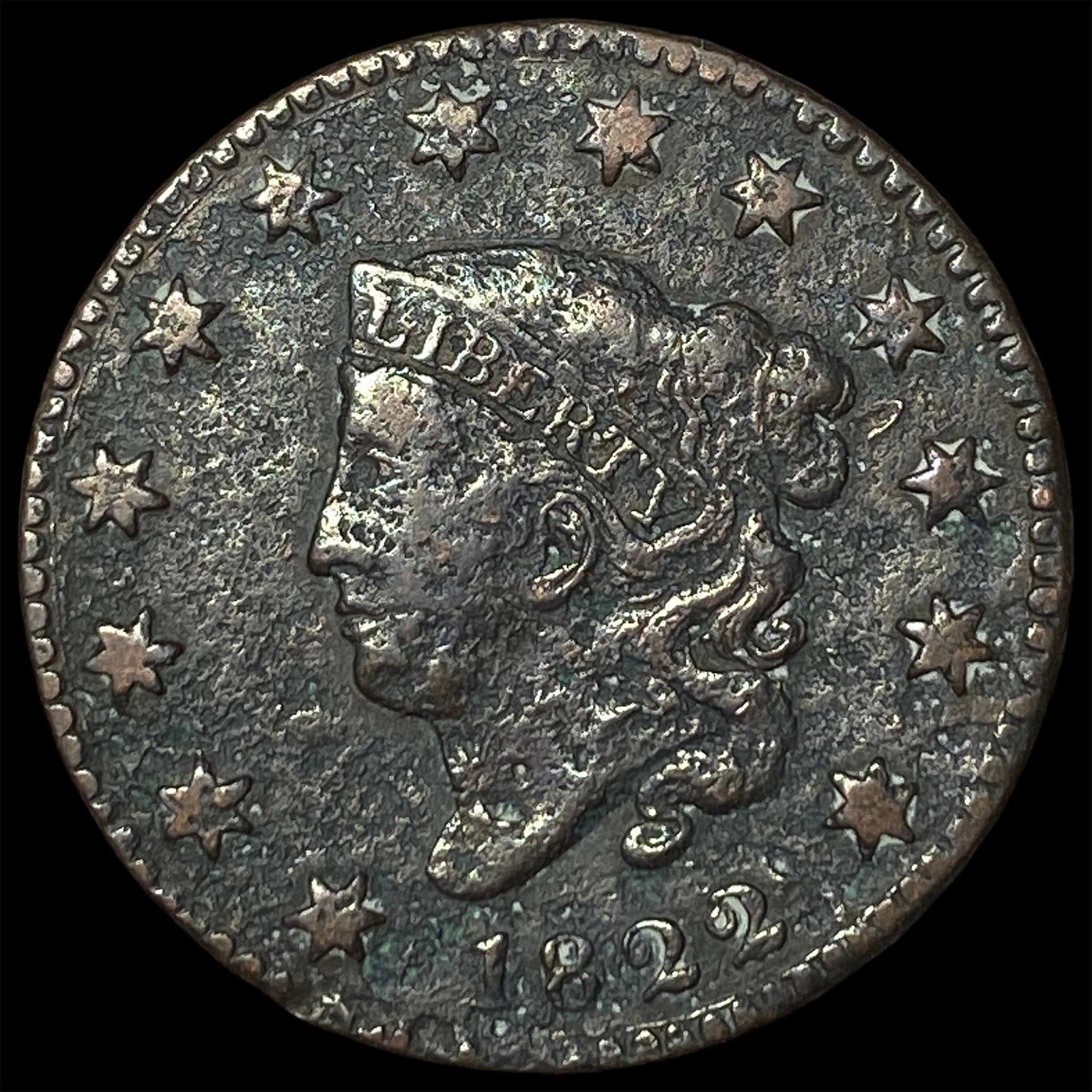 1822 Coronet Head Large Cent NICELY CIRCULATED: 1822 Coronet Head Large Cent NICELY CIRCULATED