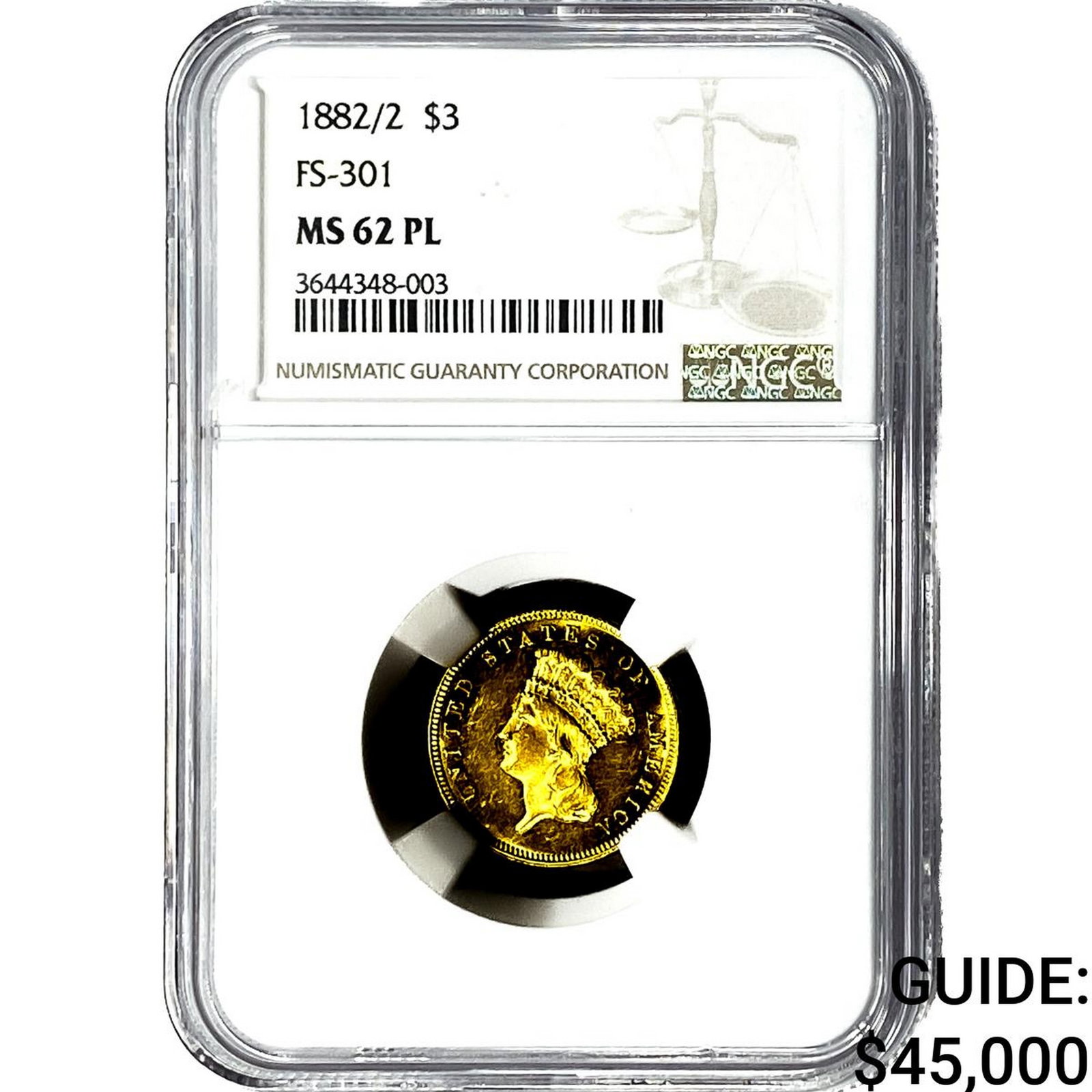 1882/2 $3 Gold Piece FS-301 NGC MS62 PL (1 of 4)