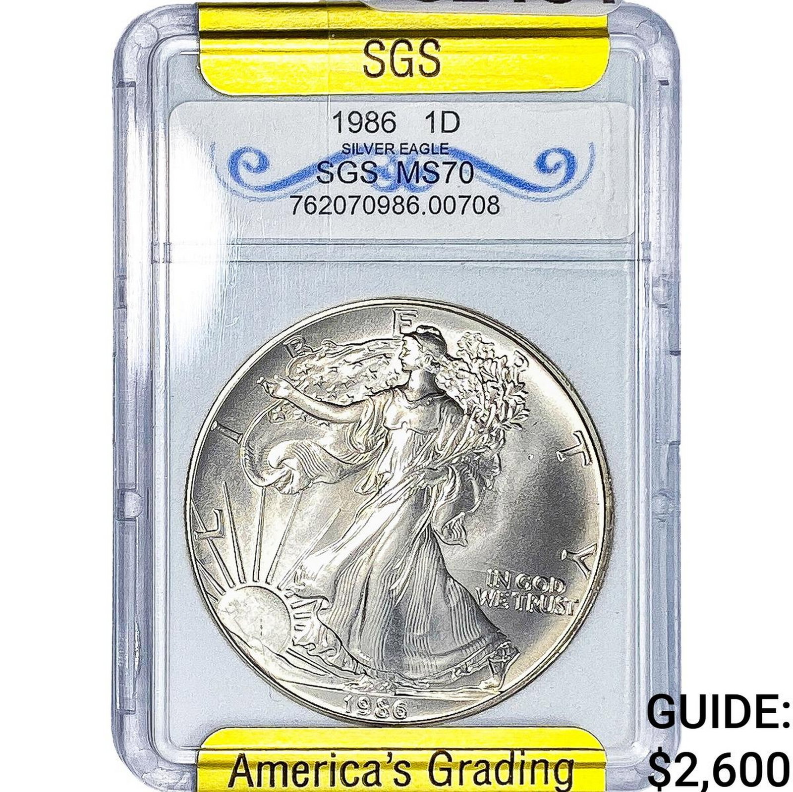 1986 Silver Eagle SGS MS70: 1986 Silver Eagle SGS MS70