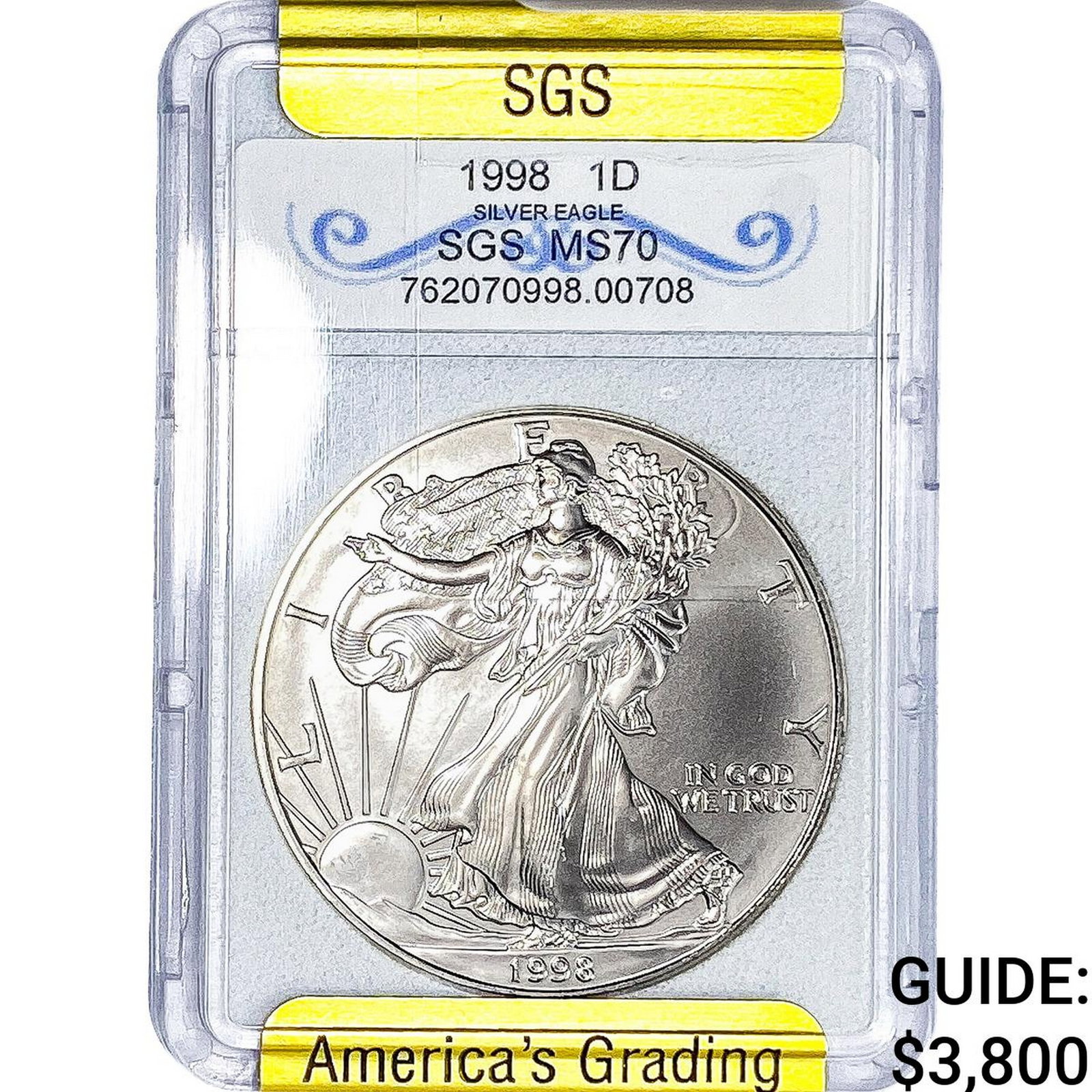 1998 Silver Eagle SGS MS70: 1998 Silver Eagle SGS MS70