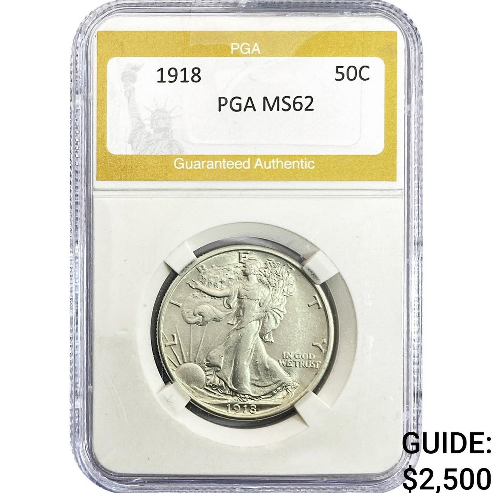 1918 Walking Liberty Half Dollar PGA MS62: 1918 Walking Liberty Half Dollar PGA MS62