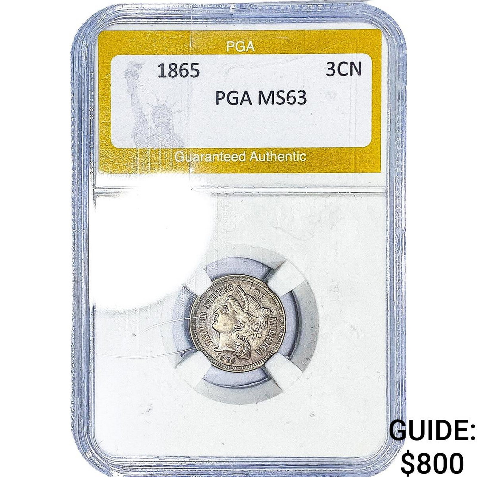 1865 Nickel Three Cent PGA MS63: 1865 Nickel Three Cent PGA MS63