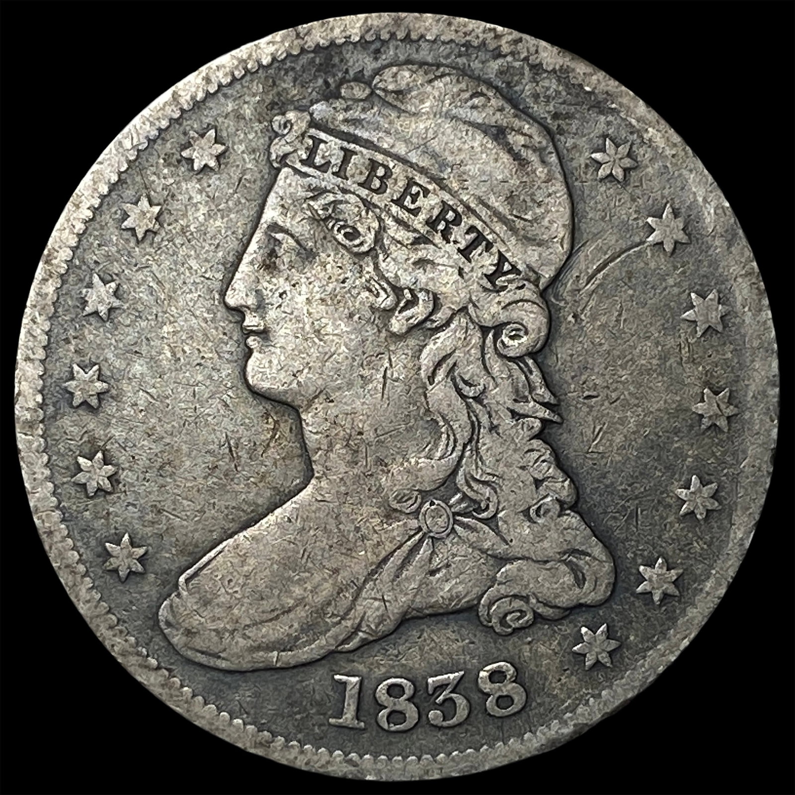 1838 Silver Half Dollar (Capped Bust) LIGHTLY CIRCULATED: 1838 Silver Half Dollar (Capped Bust) LIGHTLY CIRCULATED