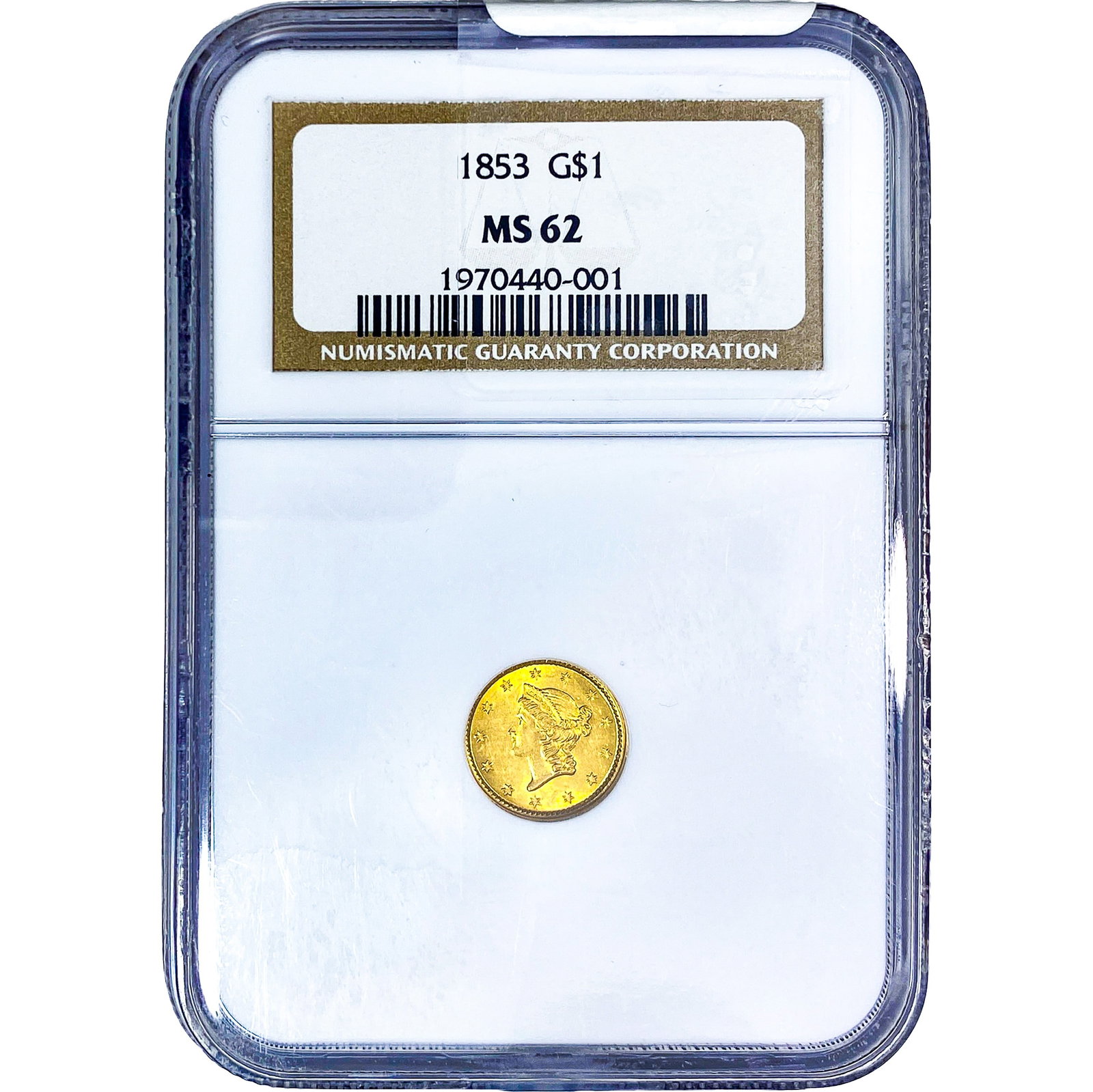 1853 Rare Gold Dollar NGC MS62: 1853 Rare Gold Dollar NGC MS62