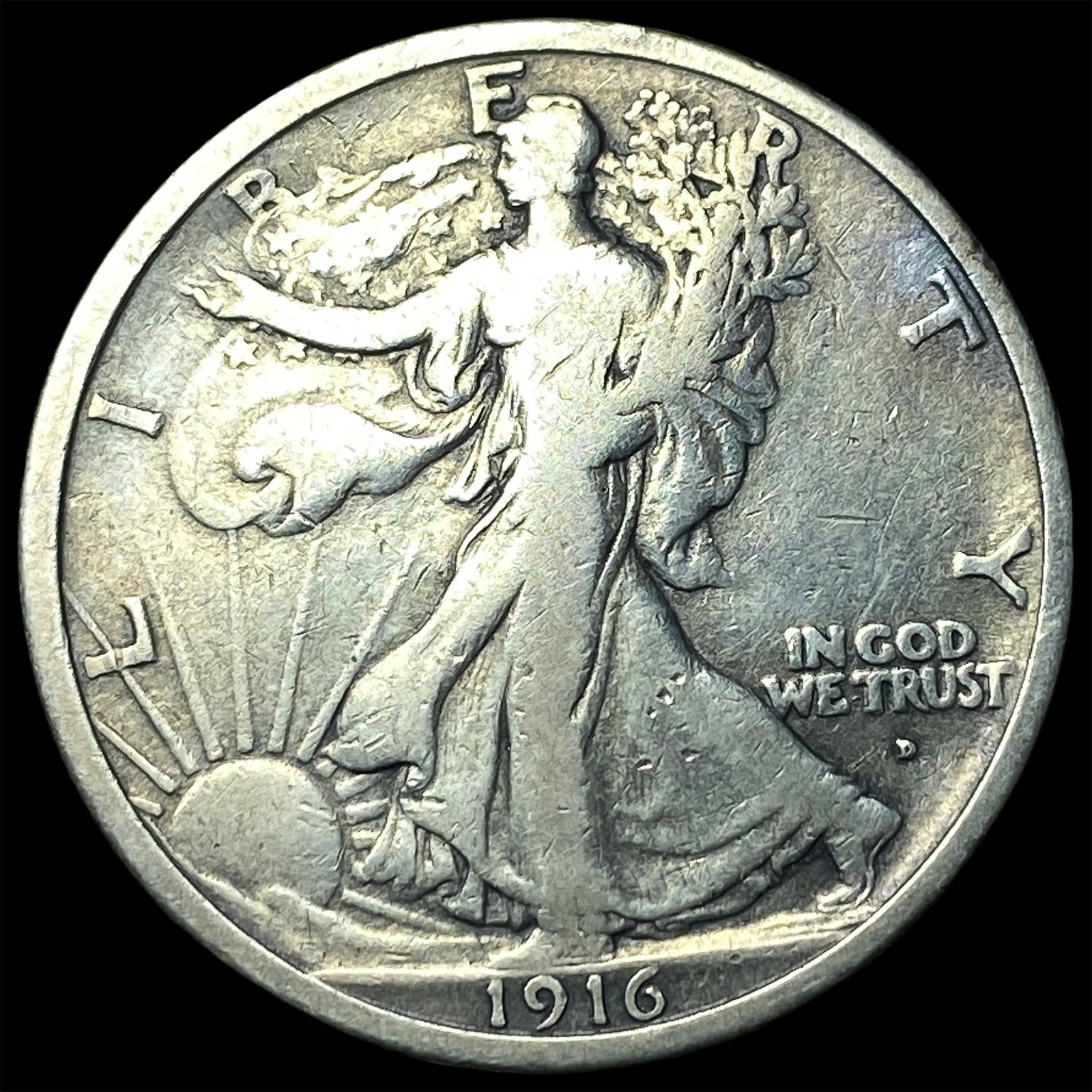1916 Walking Liberty Half Dollar LIGHTLY CIRCULATED: 1916 Walking Liberty Half Dollar LIGHTLY CIRCULATED