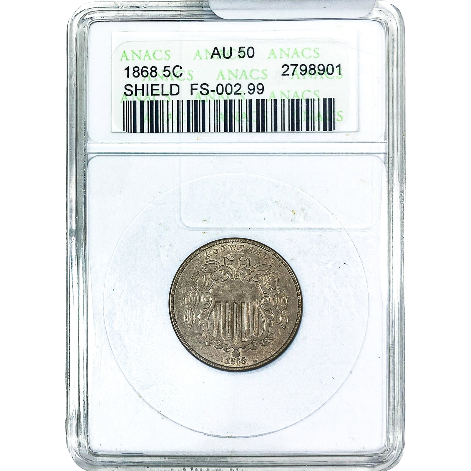 1868 Shield Nickel ANACS AU50: 1868 Shield Nickel ANACS AU50