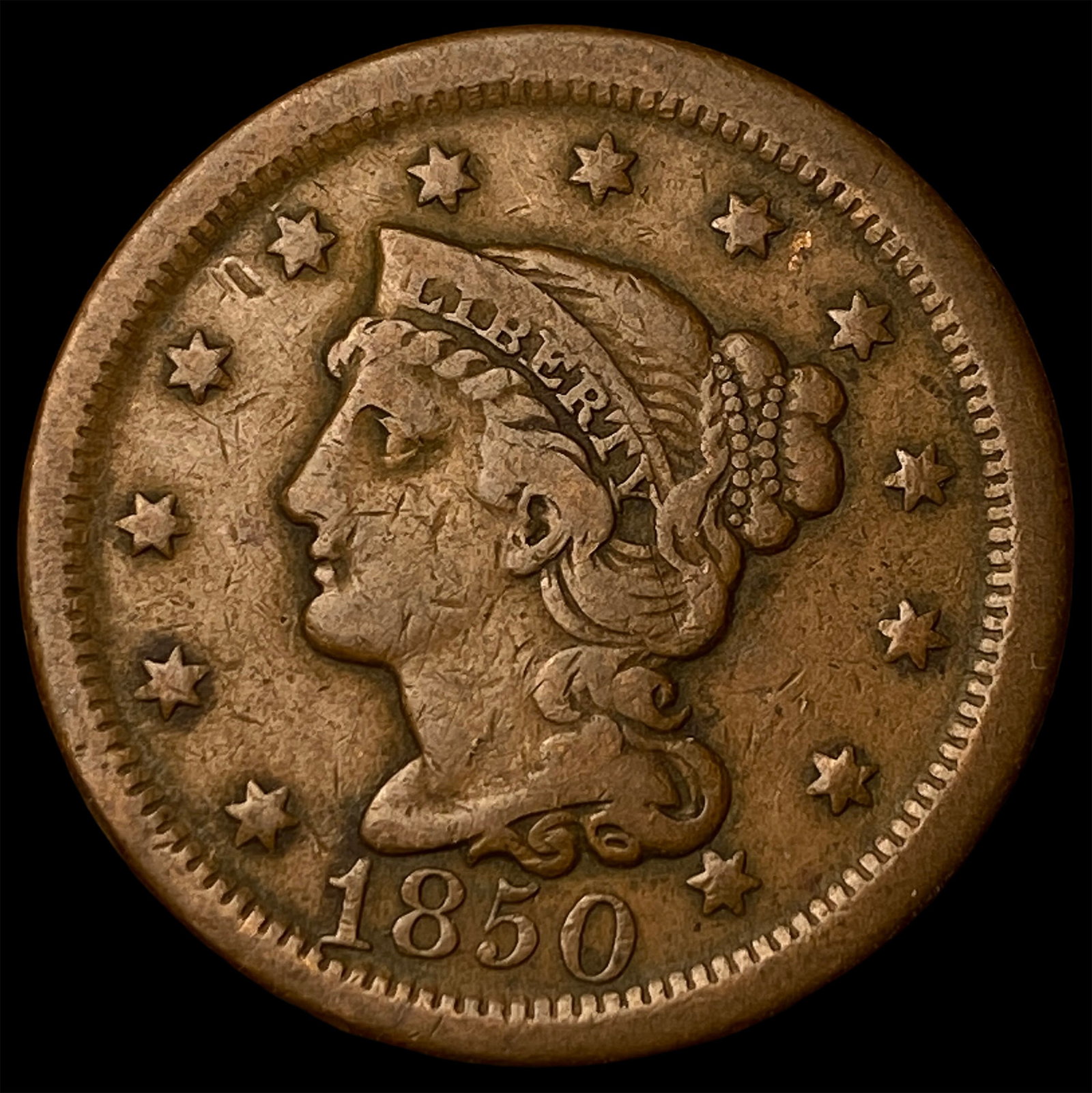 1850 Braided Hair Large Cent LIGHTLY CIRCULATED (1 of 2)