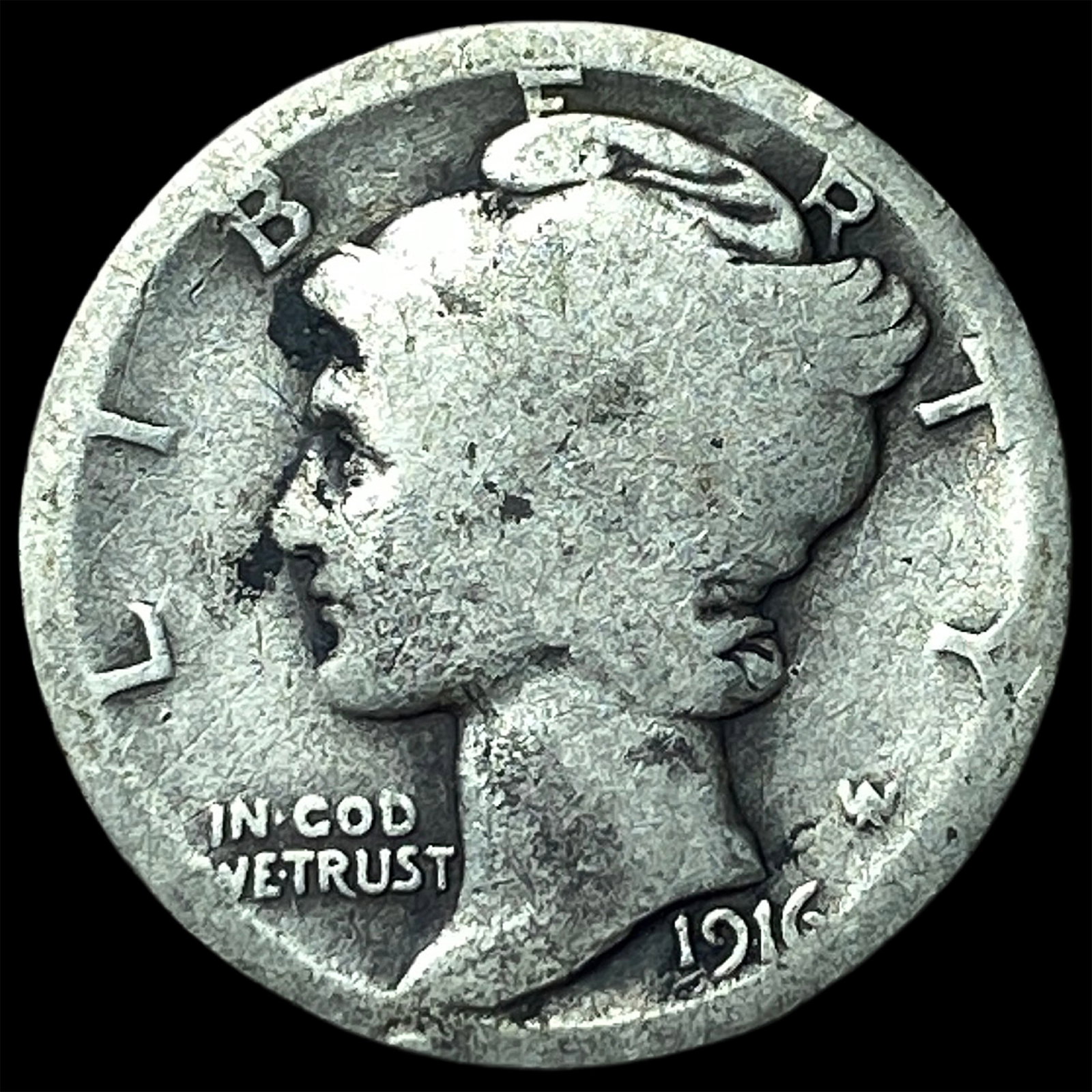 1916-S Silver Mercury Dime NICELY CIRCULATED: 1916-S Silver Mercury Dime NICELY CIRCULATED