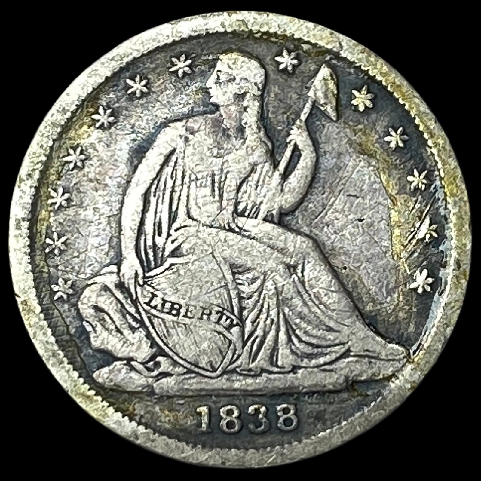 1838 Seated Liberty Silver Dime LIGHTLY CIRCULATED: 1838 Seated Liberty Silver Dime LIGHTLY CIRCULATED