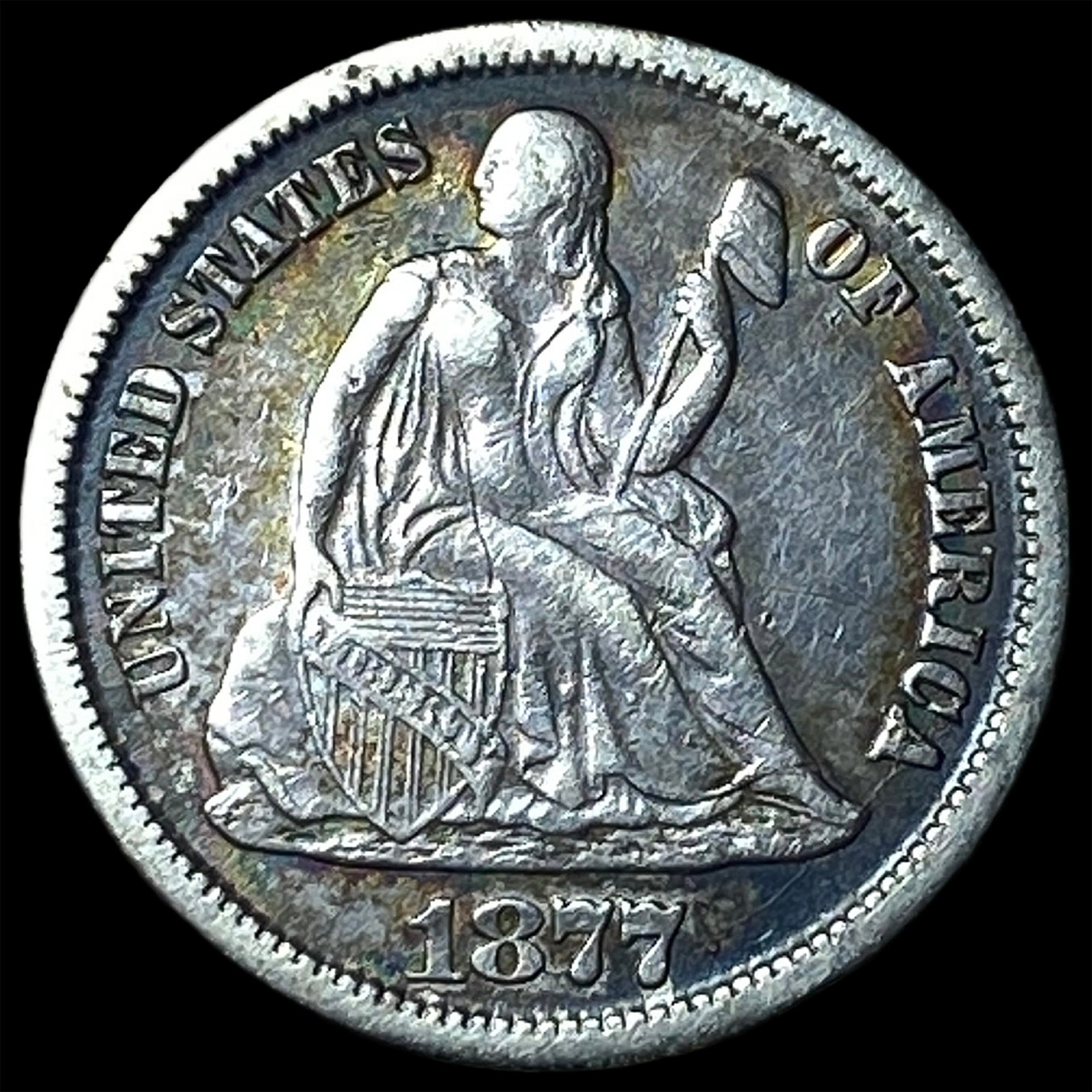 1877-CC Silver Seated Liberty Dime NEARLY UNCIRCULATED: 1877-CC Silver Seated Liberty Dime NEARLY UNCIRCULATED