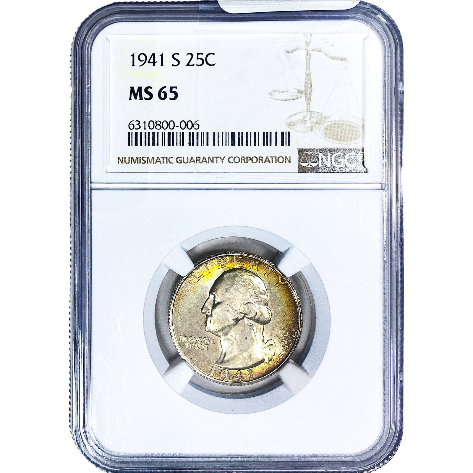 1941-S Washington Silver Quarter NGC MS65: 1941-S Washington Silver Quarter NGC MS65