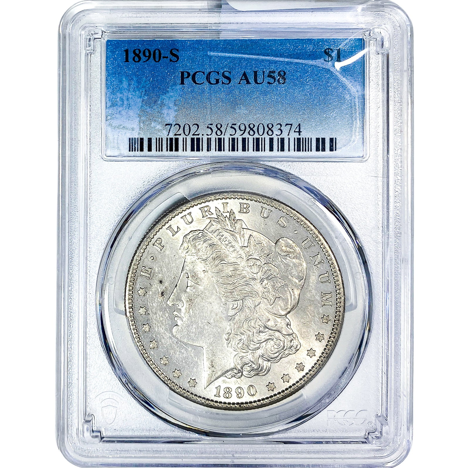 1890-S Morgan Silver Dollar PCGS AU58: 1890-S Morgan Silver Dollar PCGS AU58