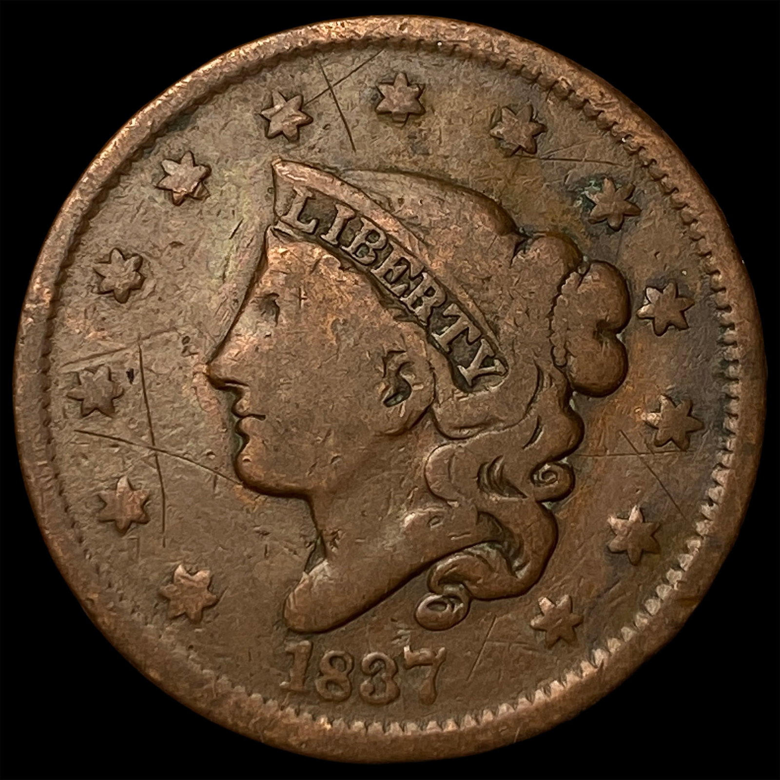 1837 Coronet Head Large Cent NICELY CIRCULATED: 1837 Coronet Head Large Cent NICELY CIRCULATED
