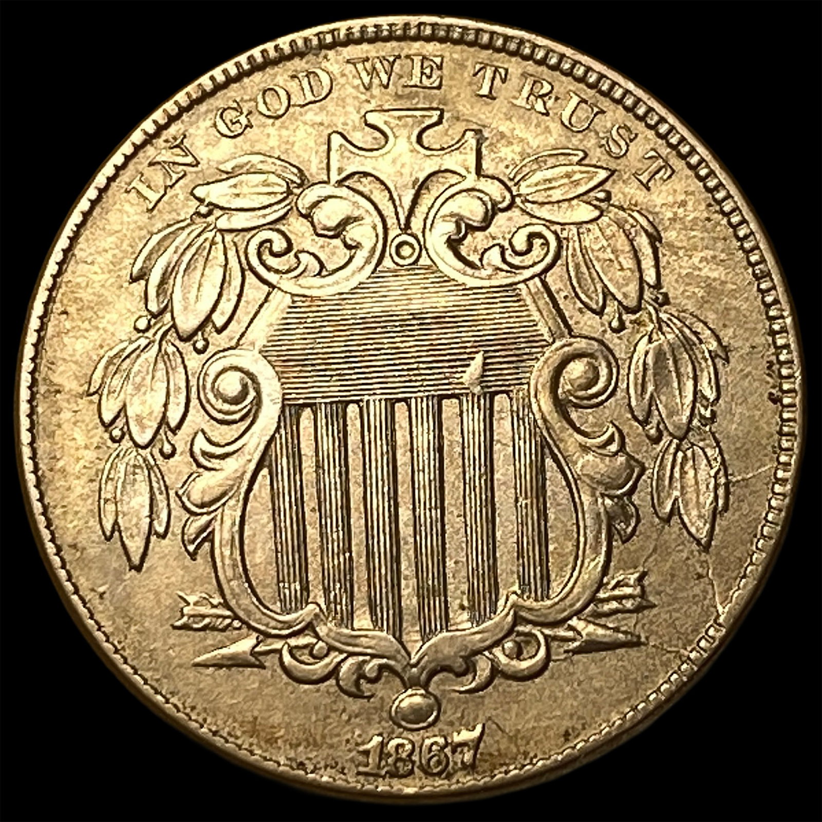 1867 Shield Nickel NEARLY UNCIRCULATED: 1867 Shield Nickel NEARLY UNCIRCULATED