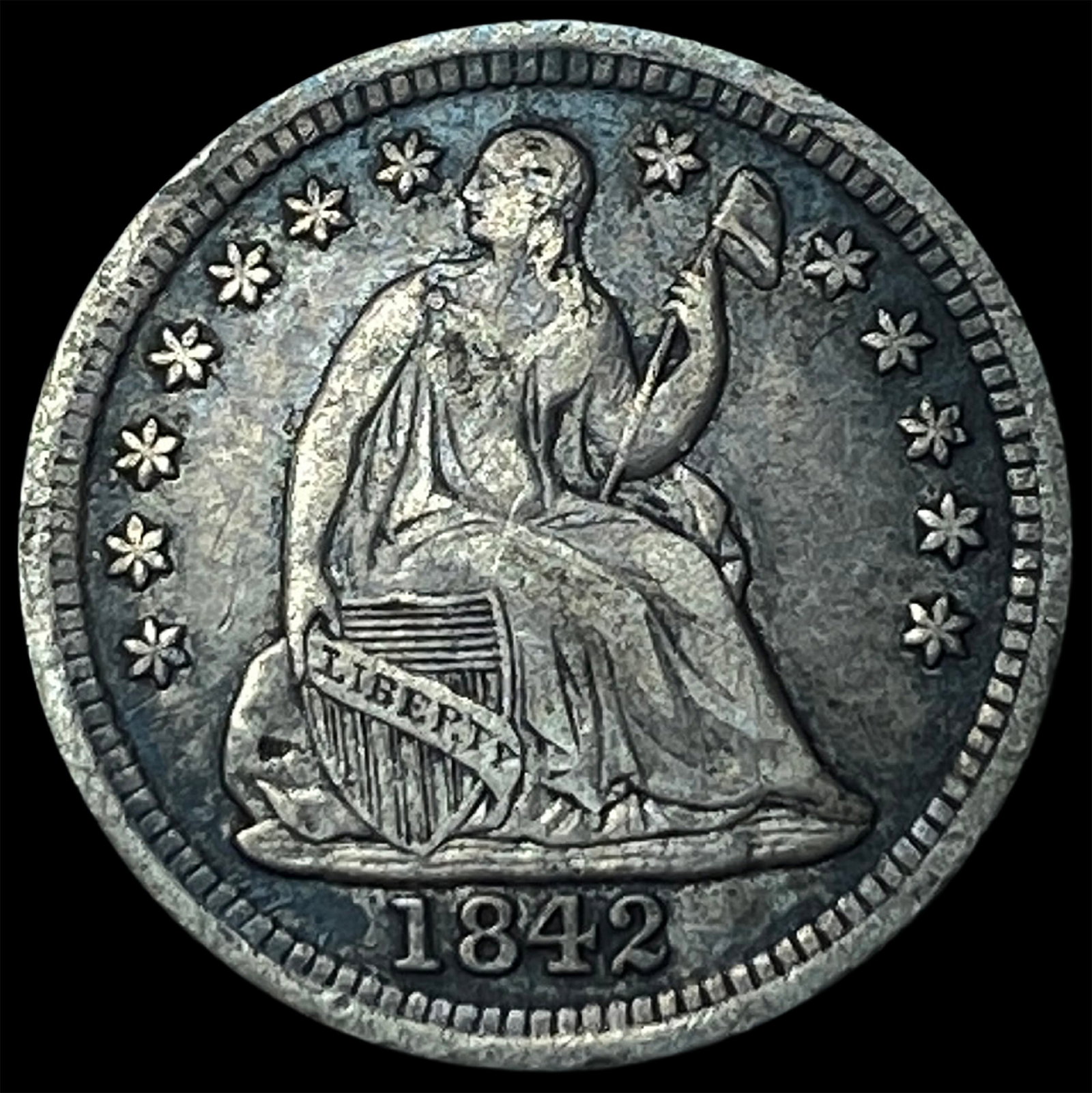 1842 Seated Liberty Half Dime NEARLY UNCIRCULATED: 1842 Seated Liberty Half Dime NEARLY UNCIRCULATED