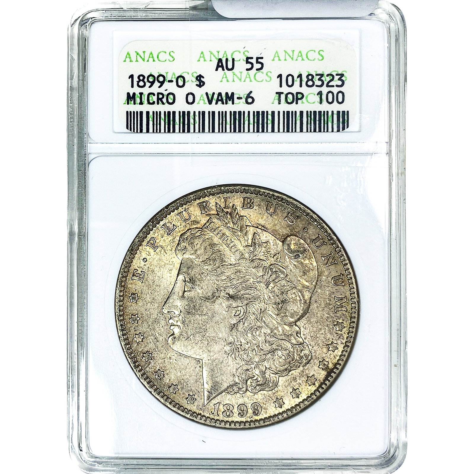 1899-O Morgan Silver Dollar ANACS AU55 VAM-6: 1899-O Morgan Silver Dollar ANACS AU55 VAM-6