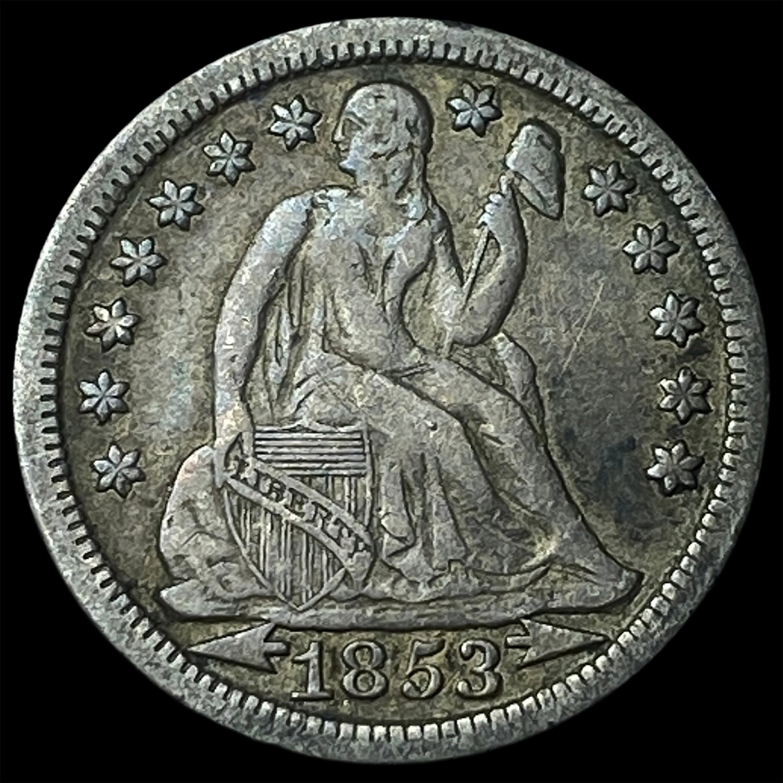 1853 Arrows Seated Liberty Dime NEARLY UNCIRCULATED: 1853 Arrows Seated Liberty Dime NEARLY UNCIRCULATED