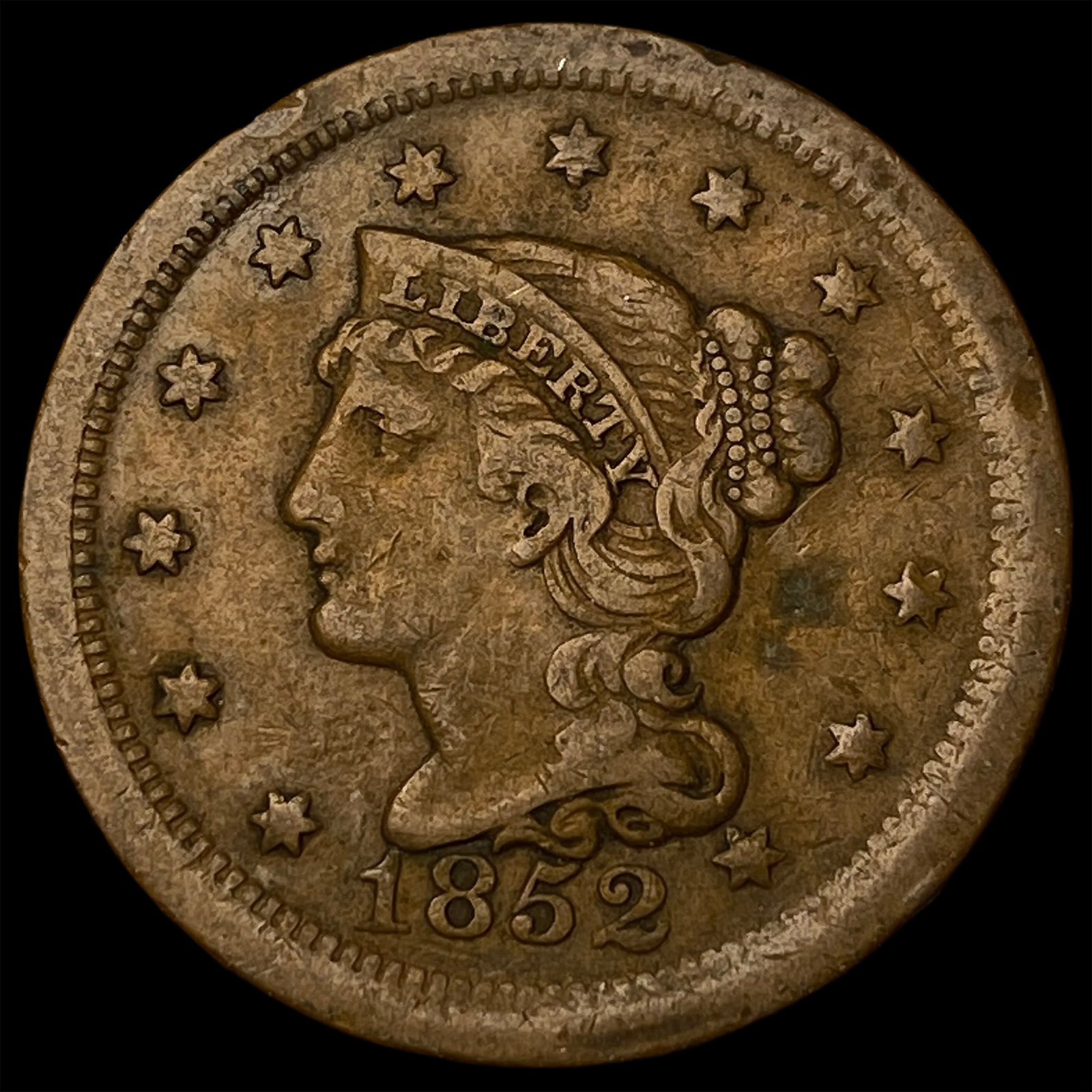 1852 Braided Hair Large Cent NEARLY UNCIRCULATED: 1852 Braided Hair Large Cent NEARLY UNCIRCULATED