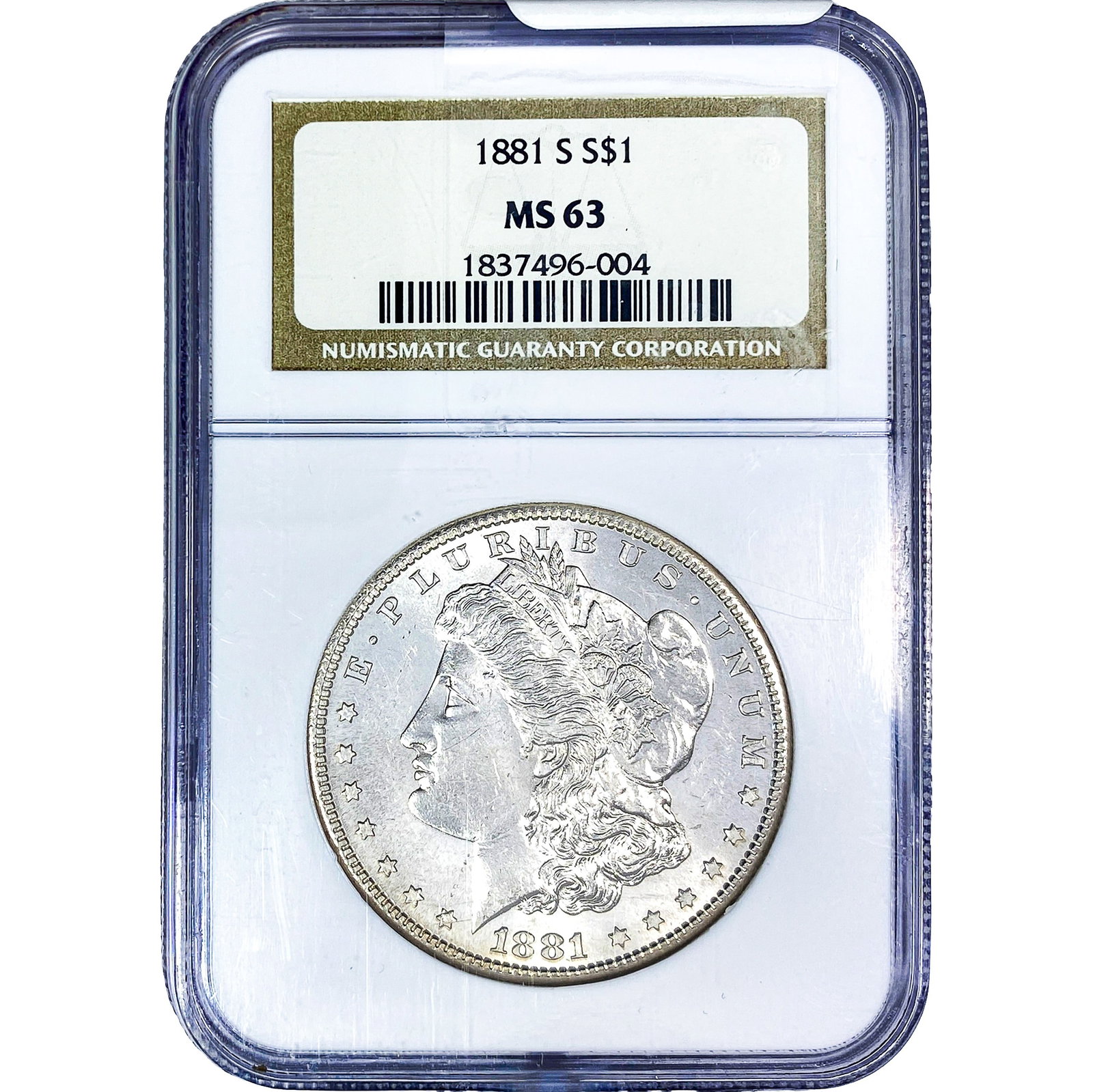 1881-S Mercury Silver Dollar NGC MS63: 1881-S Mercury Silver Dollar NGC MS63