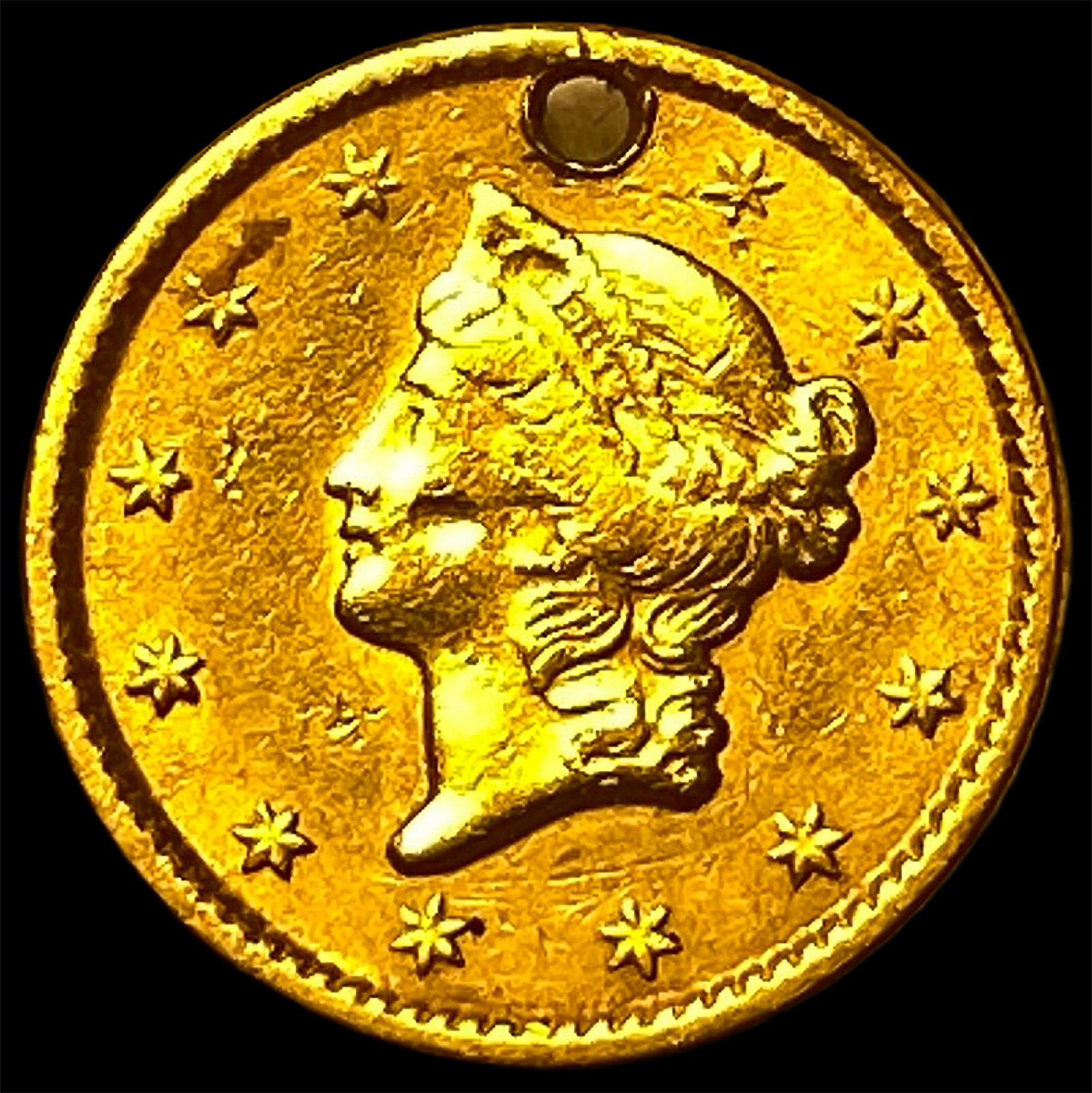 1851 Gold $1 Type 1 (holed). HIGH GRADE (1 of 2)