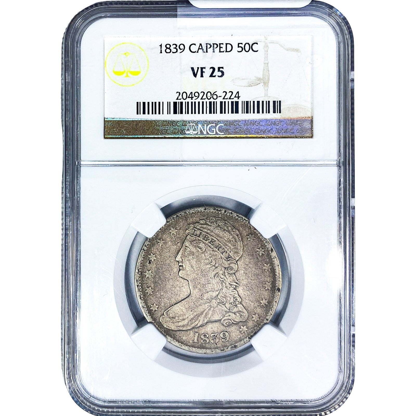 1839 Capped Bust Half Dollar NGC VF25: 1839 Capped Bust Half Dollar NGC VF25