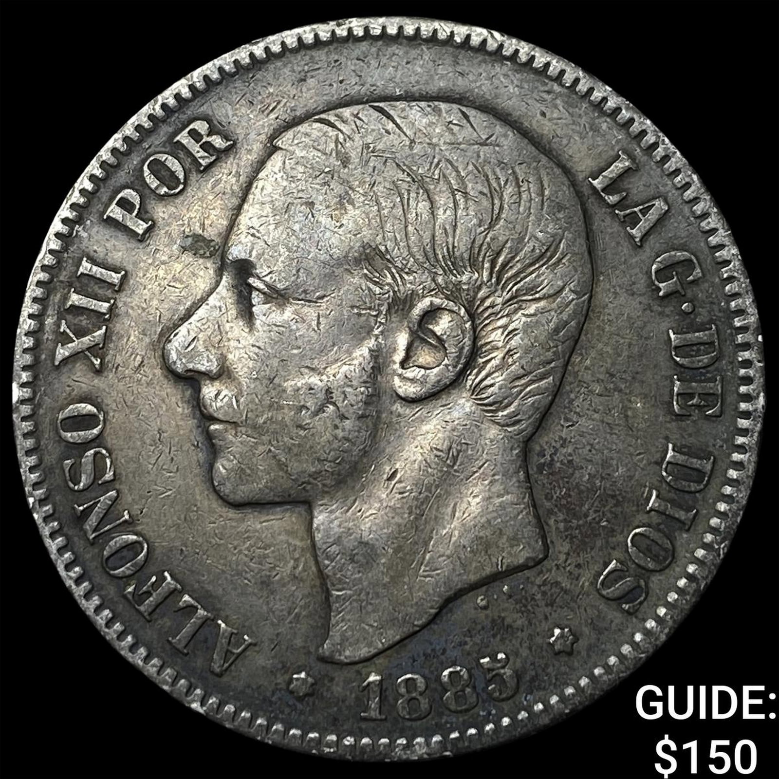 1885Msm Spain Silver 5 Pesetas: 1885Msm Spain Silver 5 Pesetas