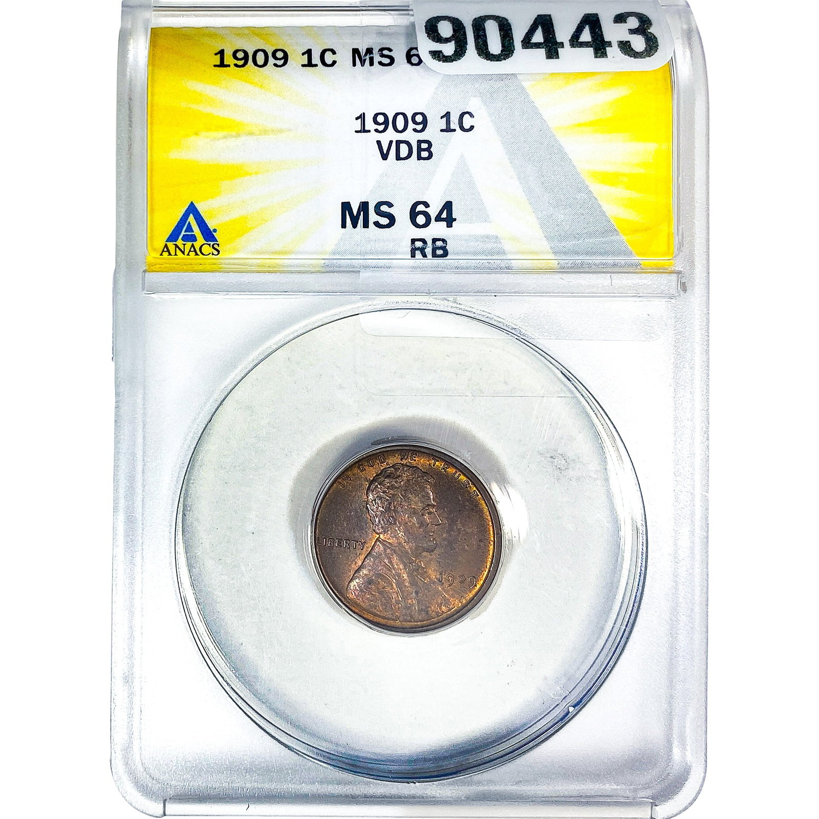 1909 VDB Wheat Cent ANACS MS64 RB: 1909 VDB Wheat Cent ANACS MS64 RB