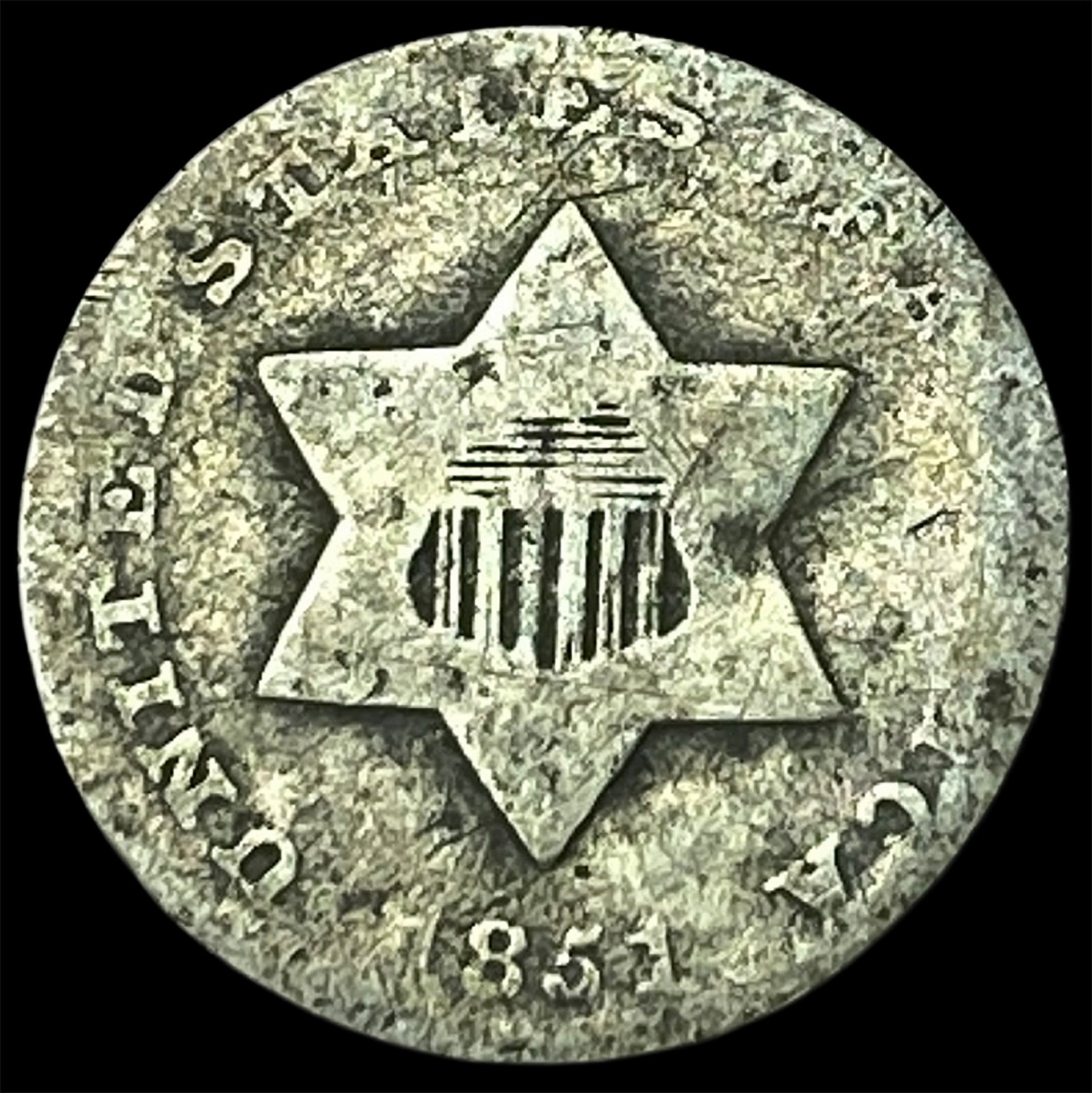 1851 Silver Three-Cent Piece NICELY CIRCULATED: 1851 Silver Three-Cent Piece NICELY CIRCULATED