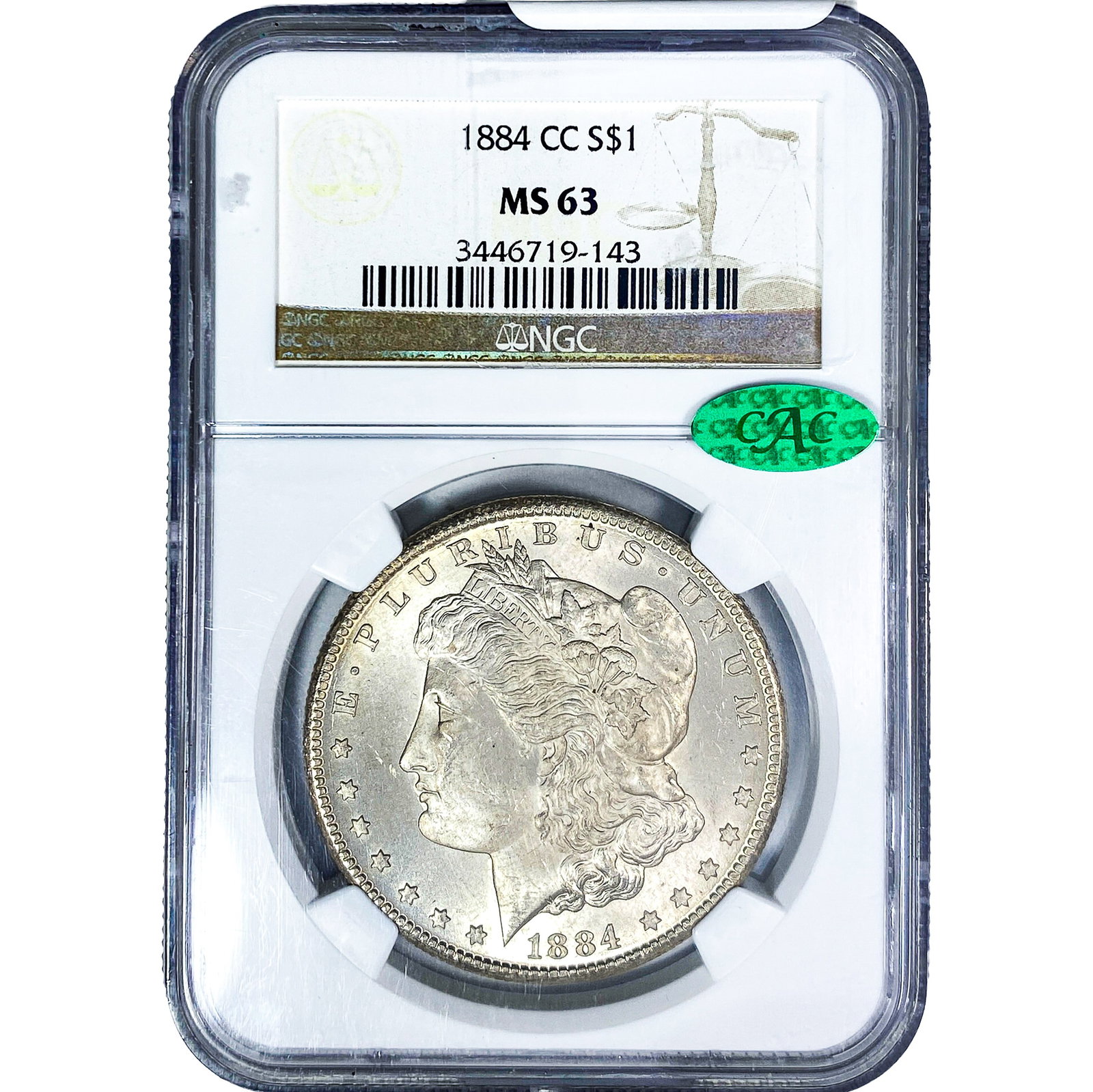 1884-CC CAC Morgan Silver Dollar NGC MS63: 1884-CC CAC Morgan Silver Dollar NGC MS63